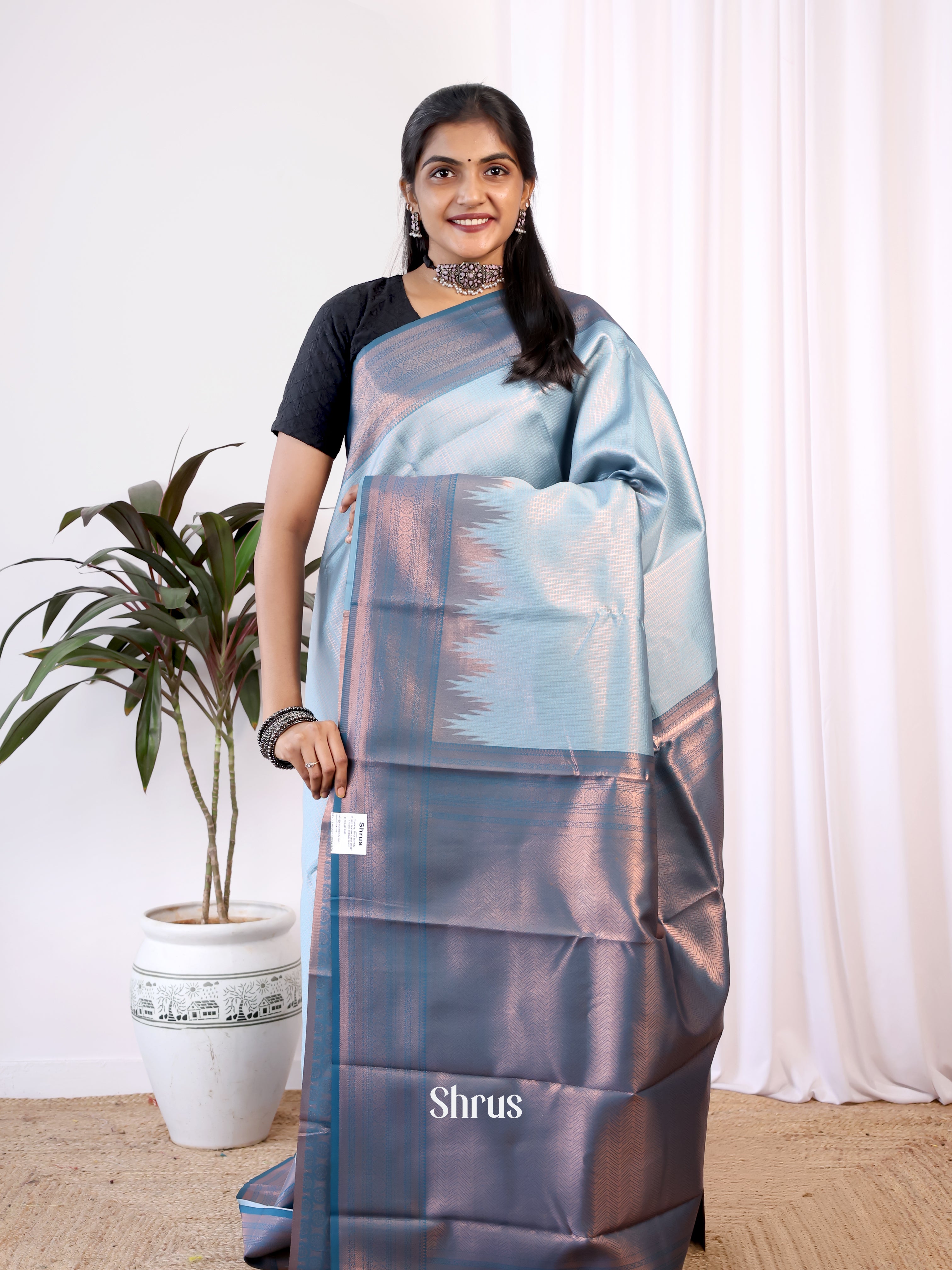 Lite Blue & Blue - Semi Arani Silk Saree - Shop on Shrus.com