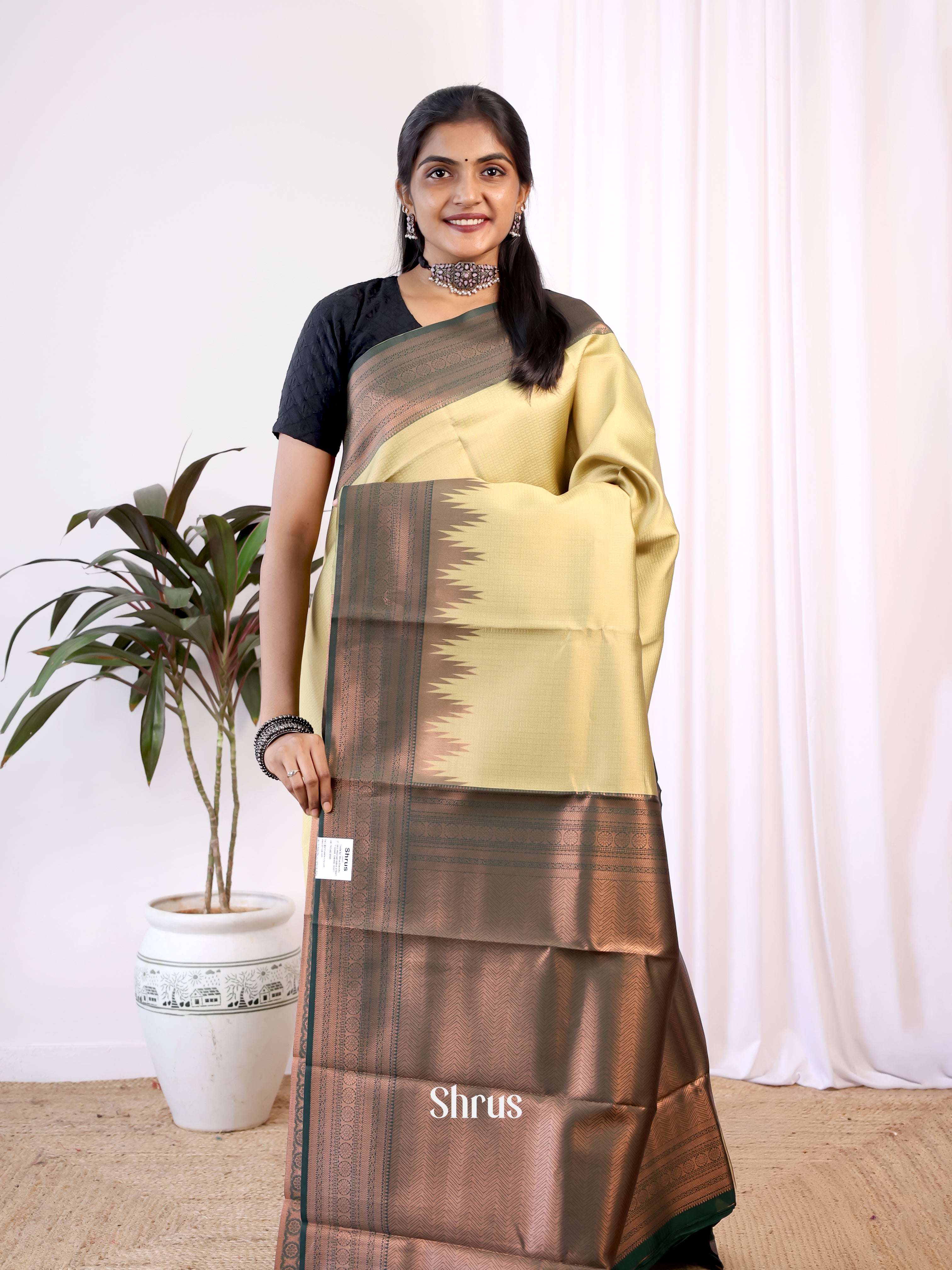 Lite Green & Green - Semi Arani Silk Saree - Shop on Shrus.com