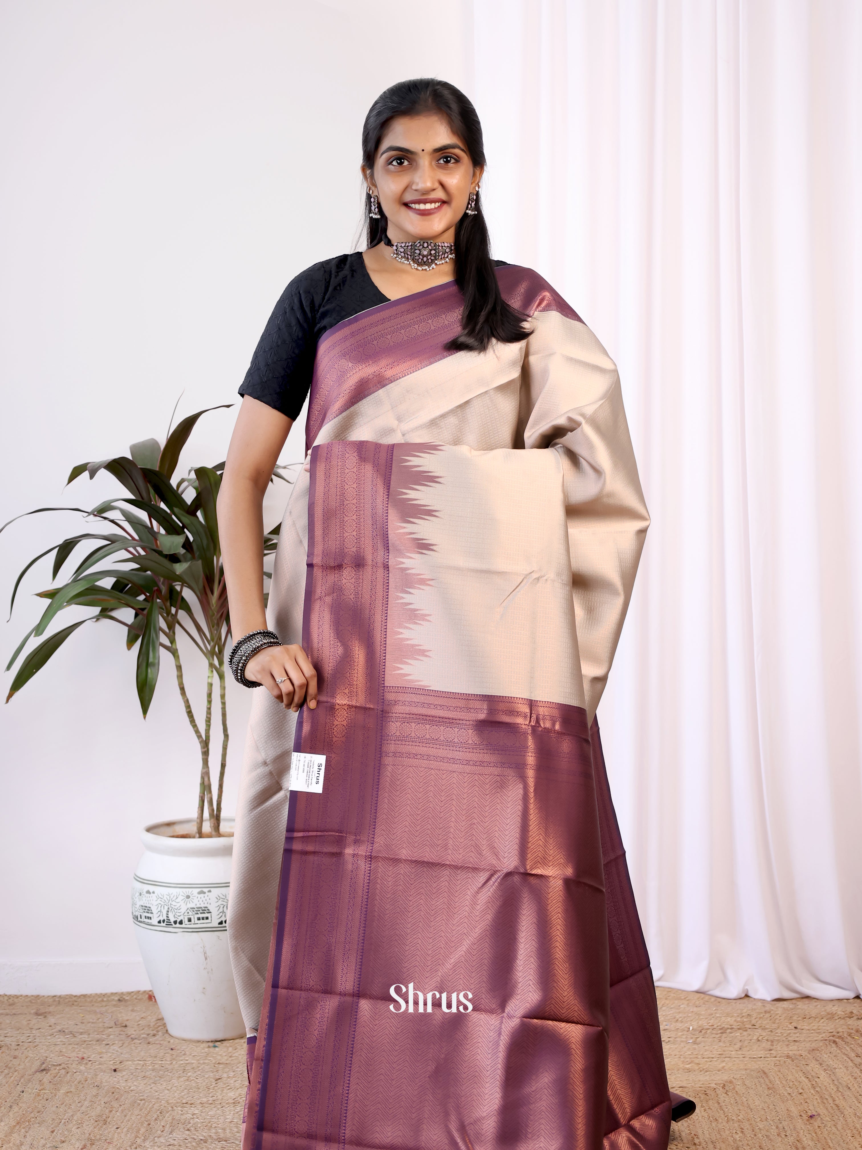 Grey & Purple- Semi Arani Silk Saree - Shop on Shrus.com