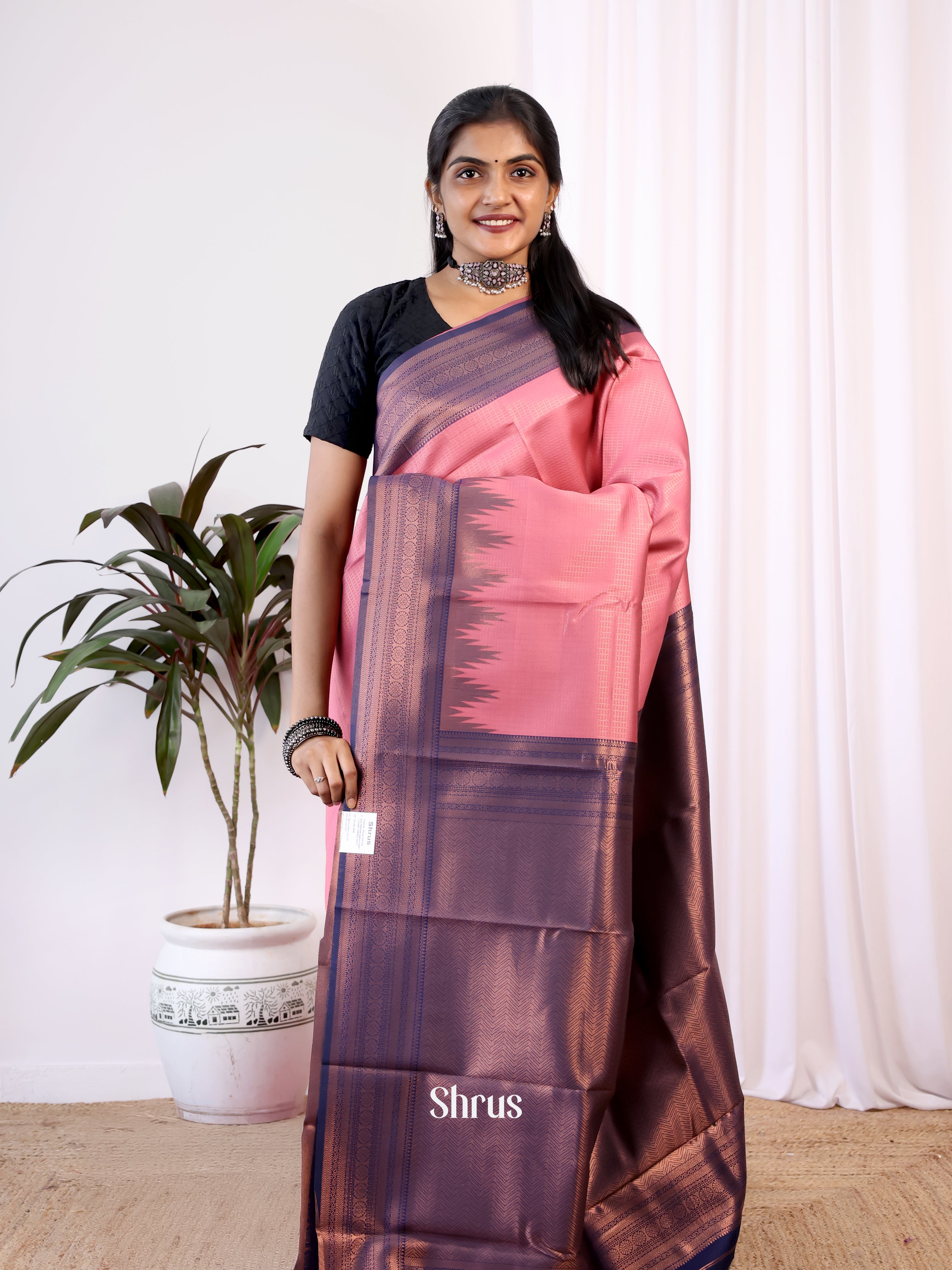 Pink & Blue- Semi Arani Silk Saree - Shop on Shrus.com