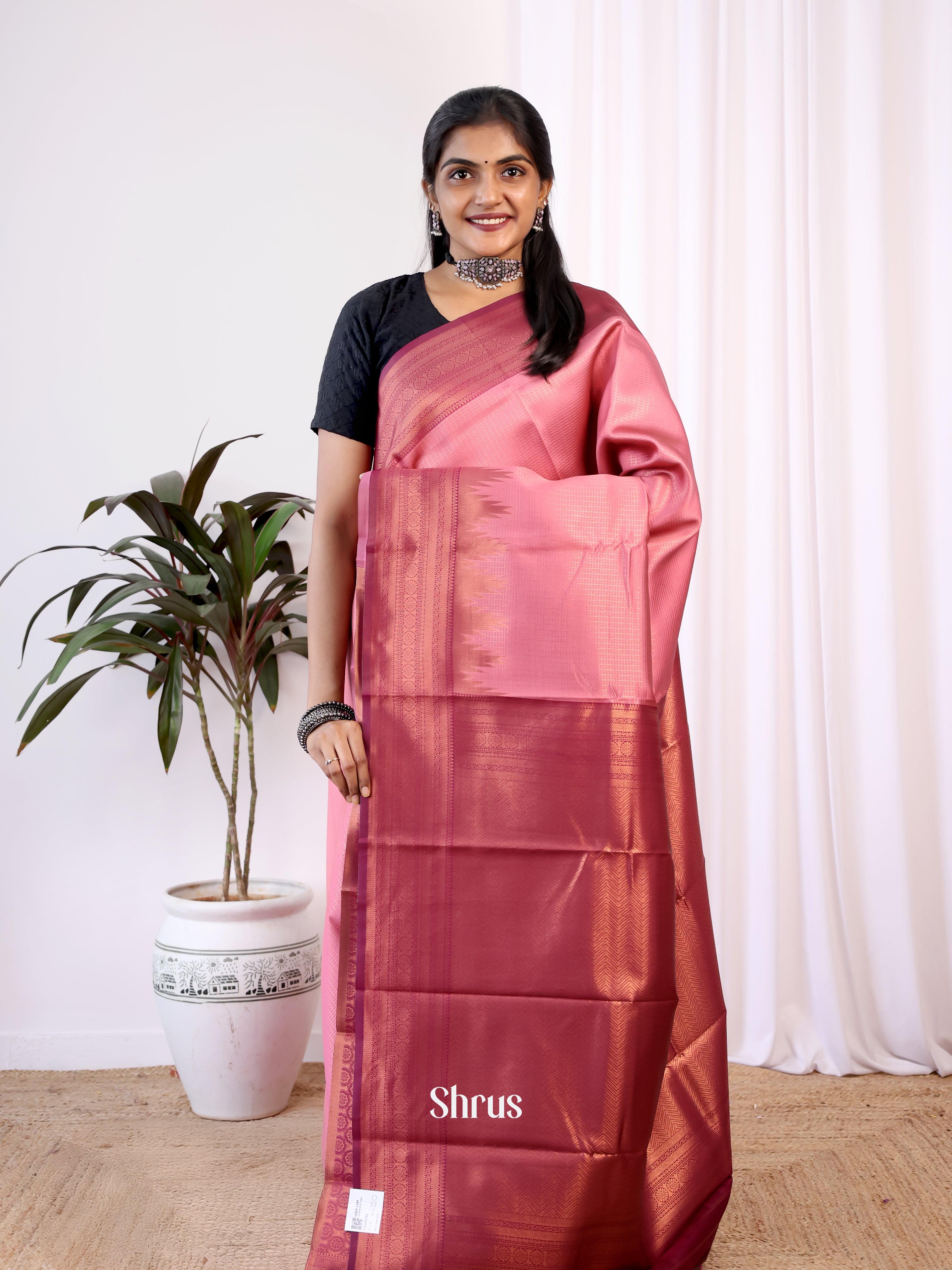 Pink & Maroon - Semi Arani Silk Saree - Shop on Shrus.com