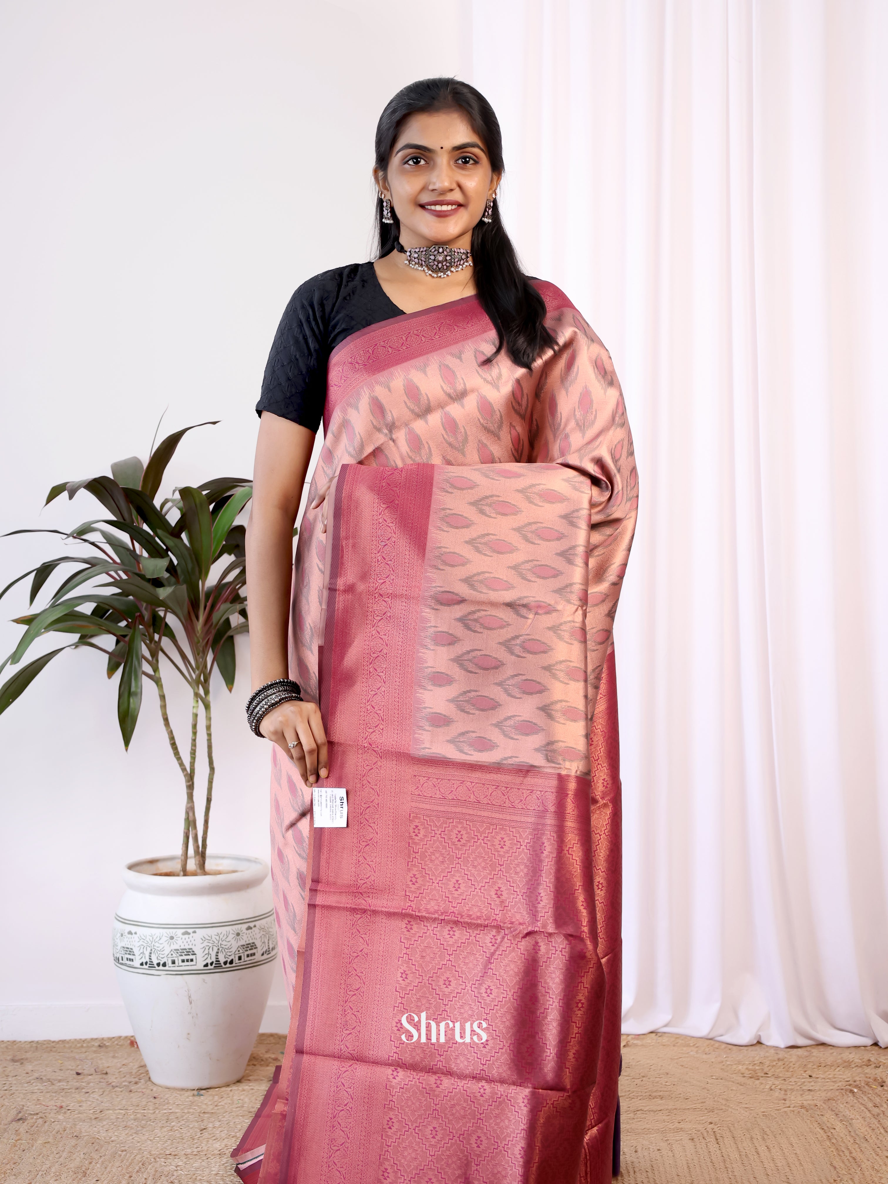 Peach & Maroon - Semi Arani Silk Saree - Shop on Shrus.com