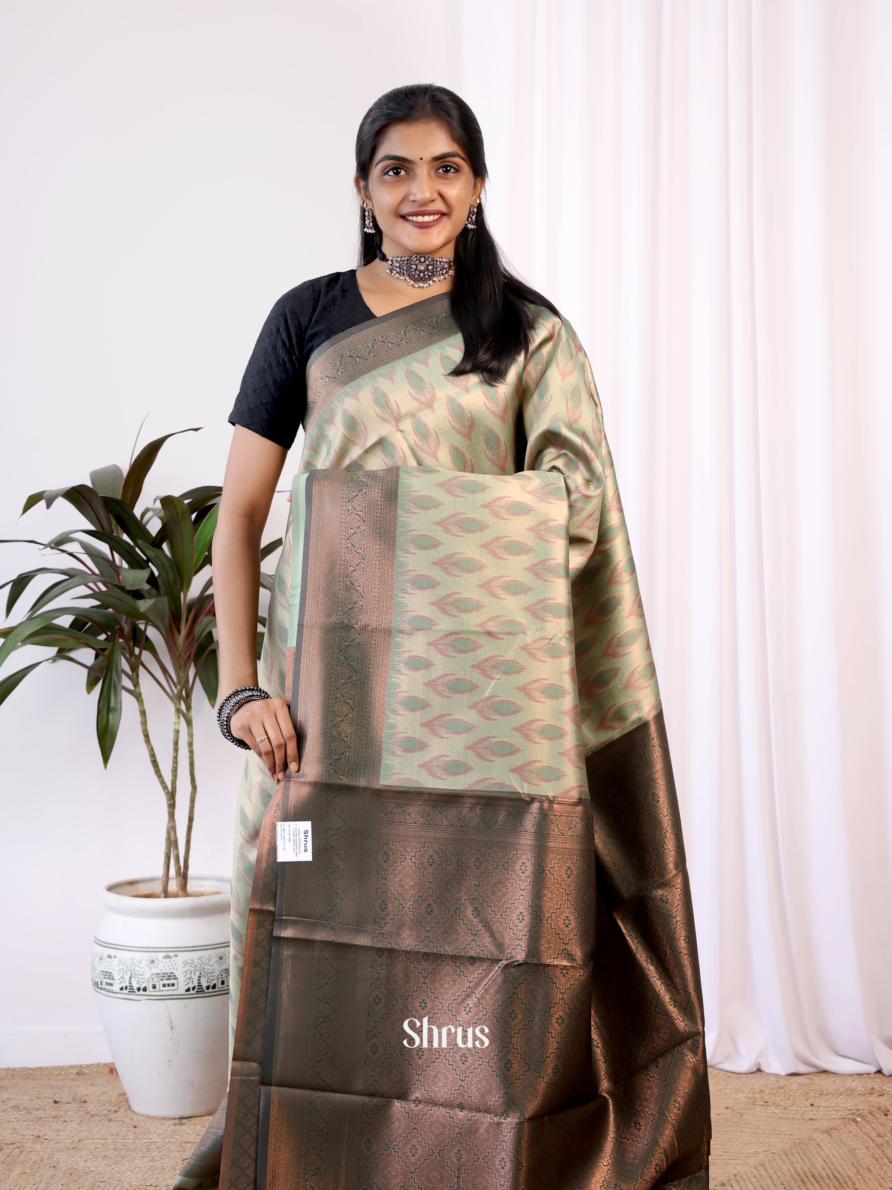 elachi Green & Green - Semi Arani Silk Saree - Shop on Shrus.com