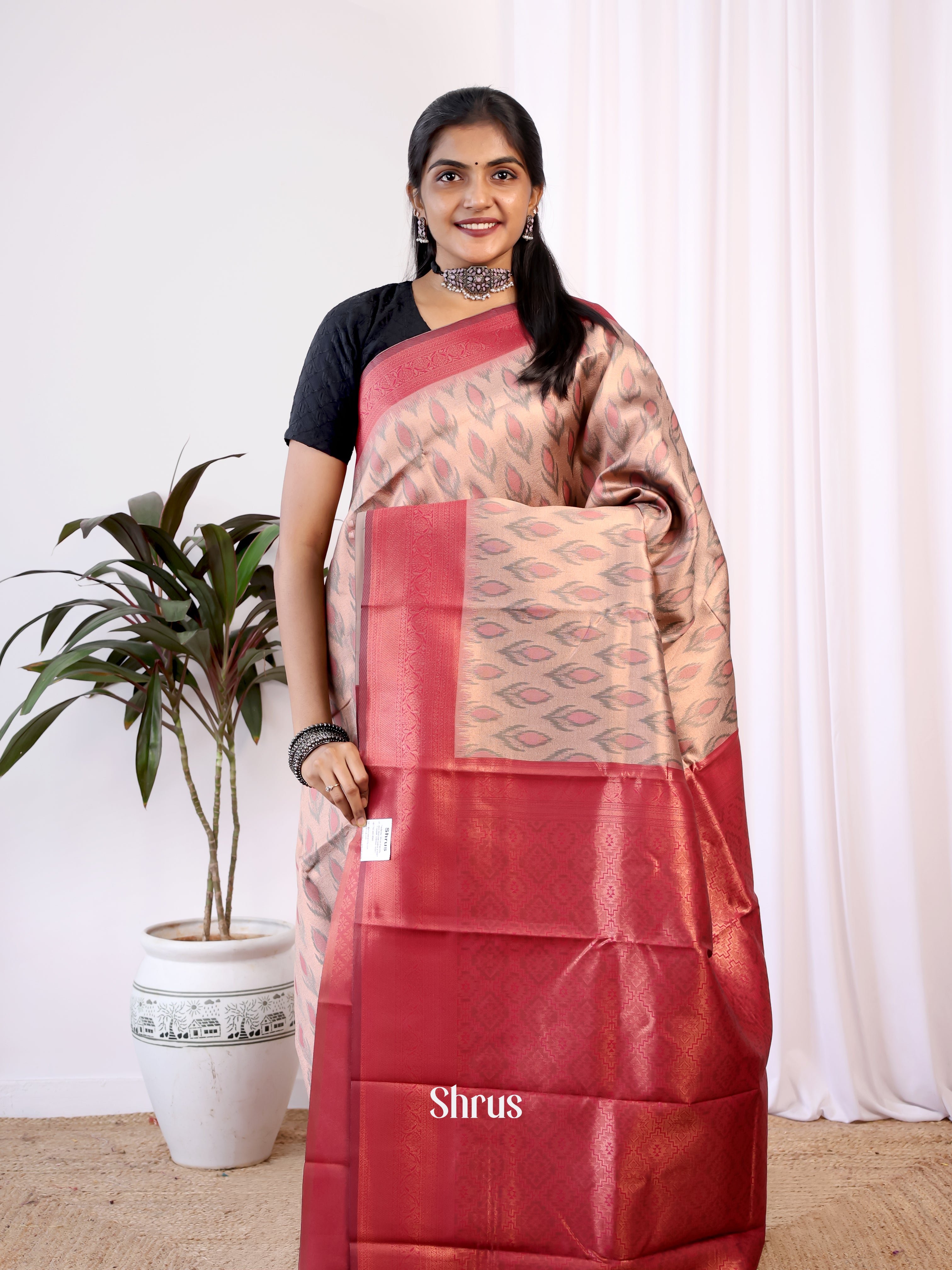 Peach & Maroon - Semi Arani Silk Saree - Shop on Shrus.com