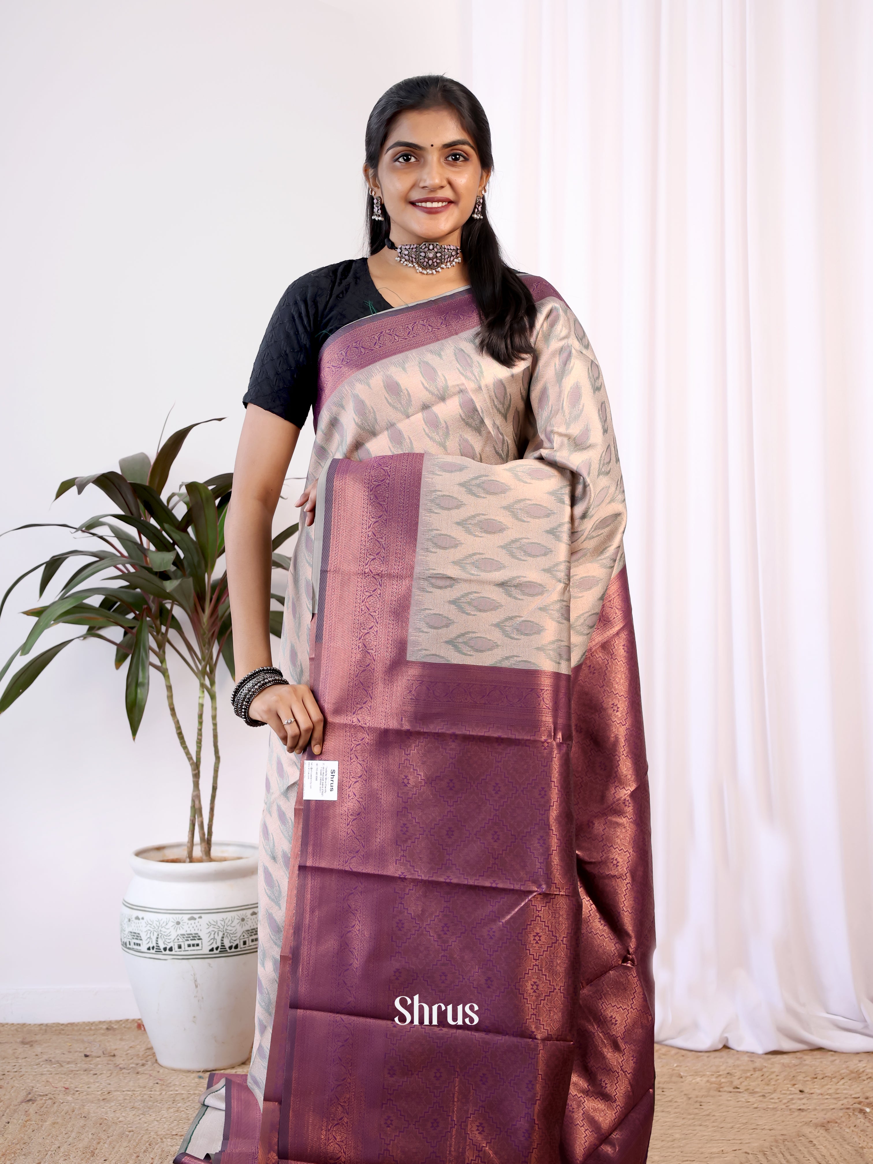 Grey & Purple - Semi Arani Silk Saree - Shop on Shrus.com