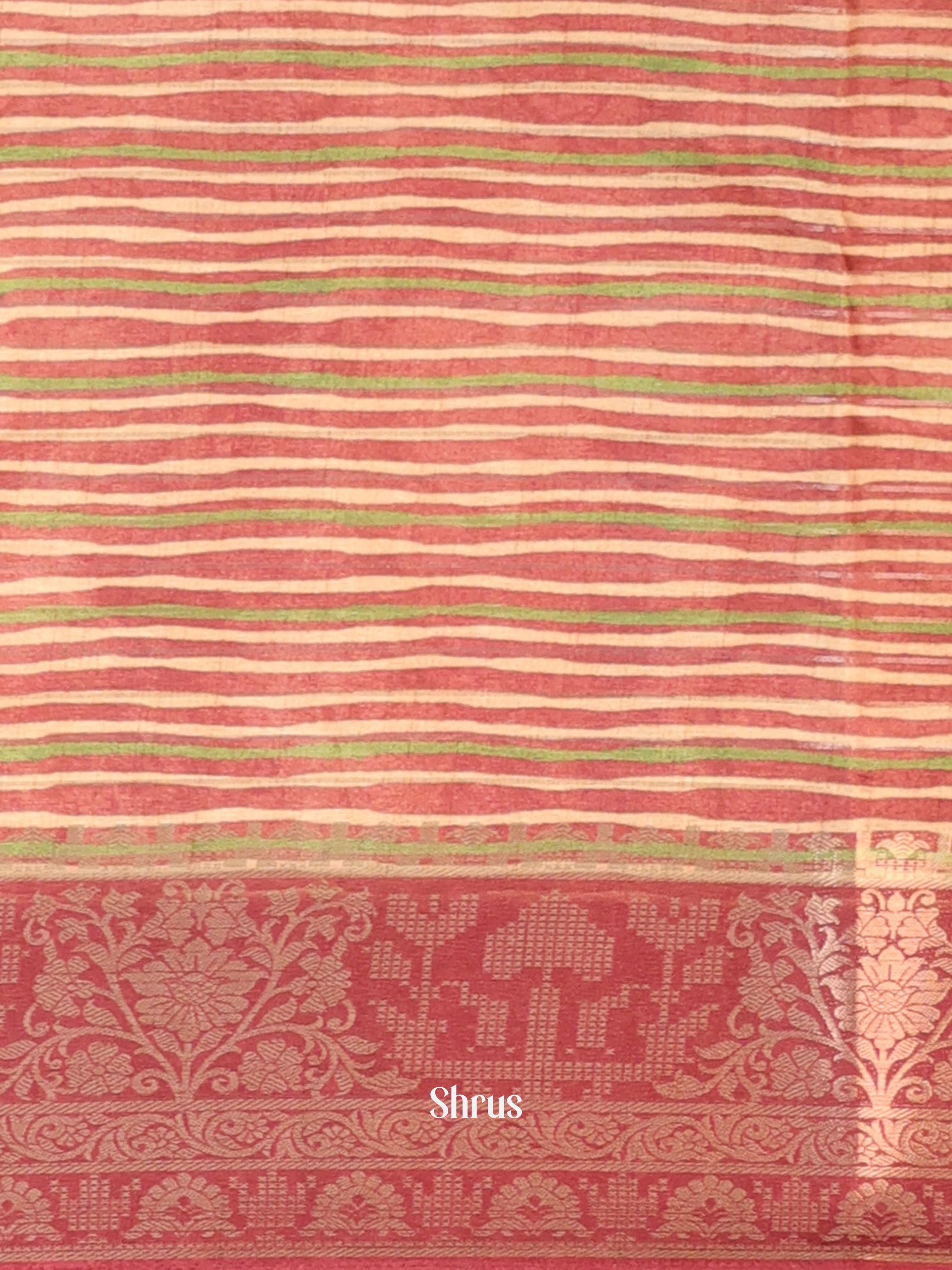 Cream & Maroon - Semi Chanderi Saree - Shop on Shrus.com