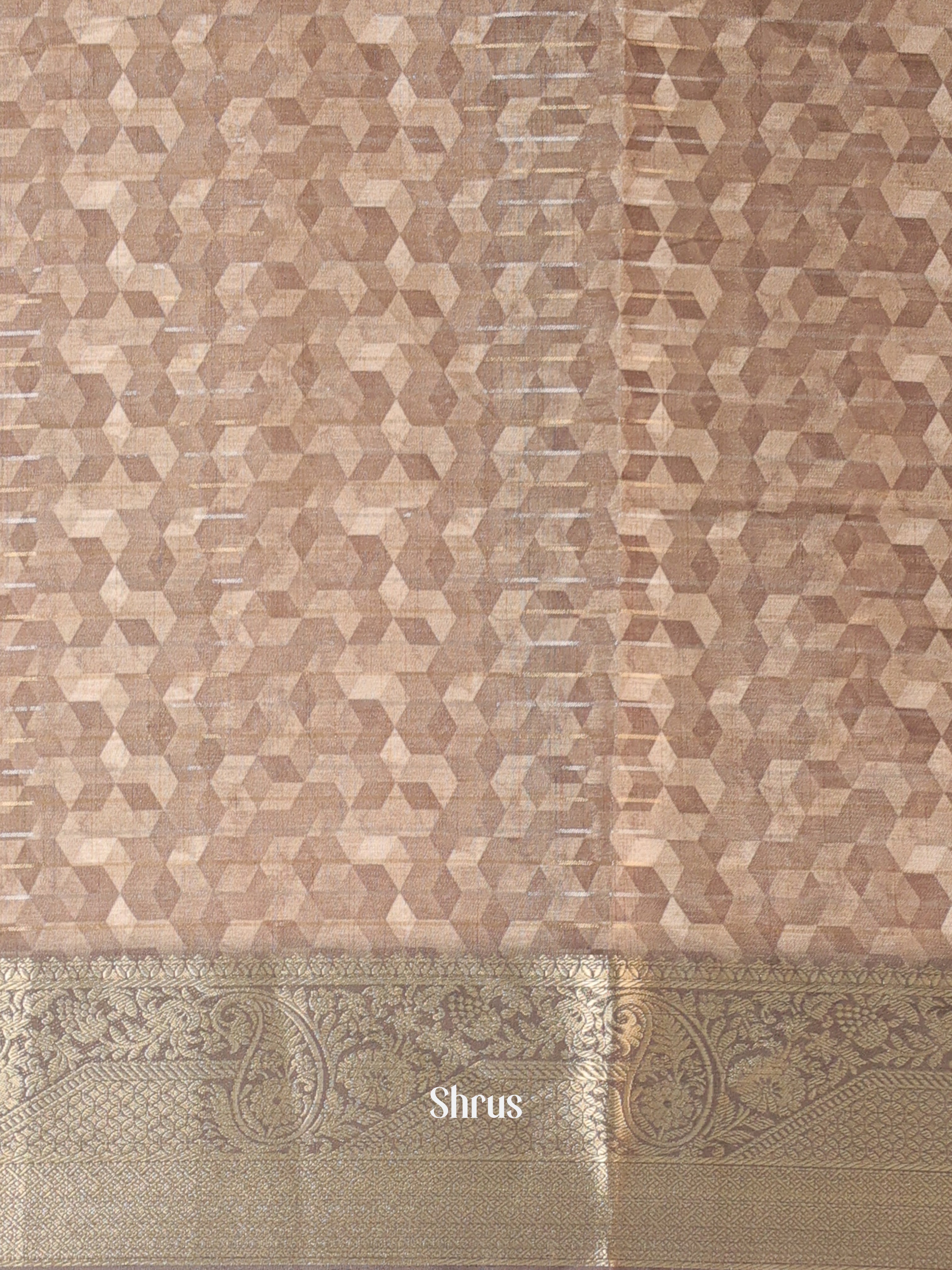 Beige & Green- Semi Chanderi Saree - Shop on Shrus.com