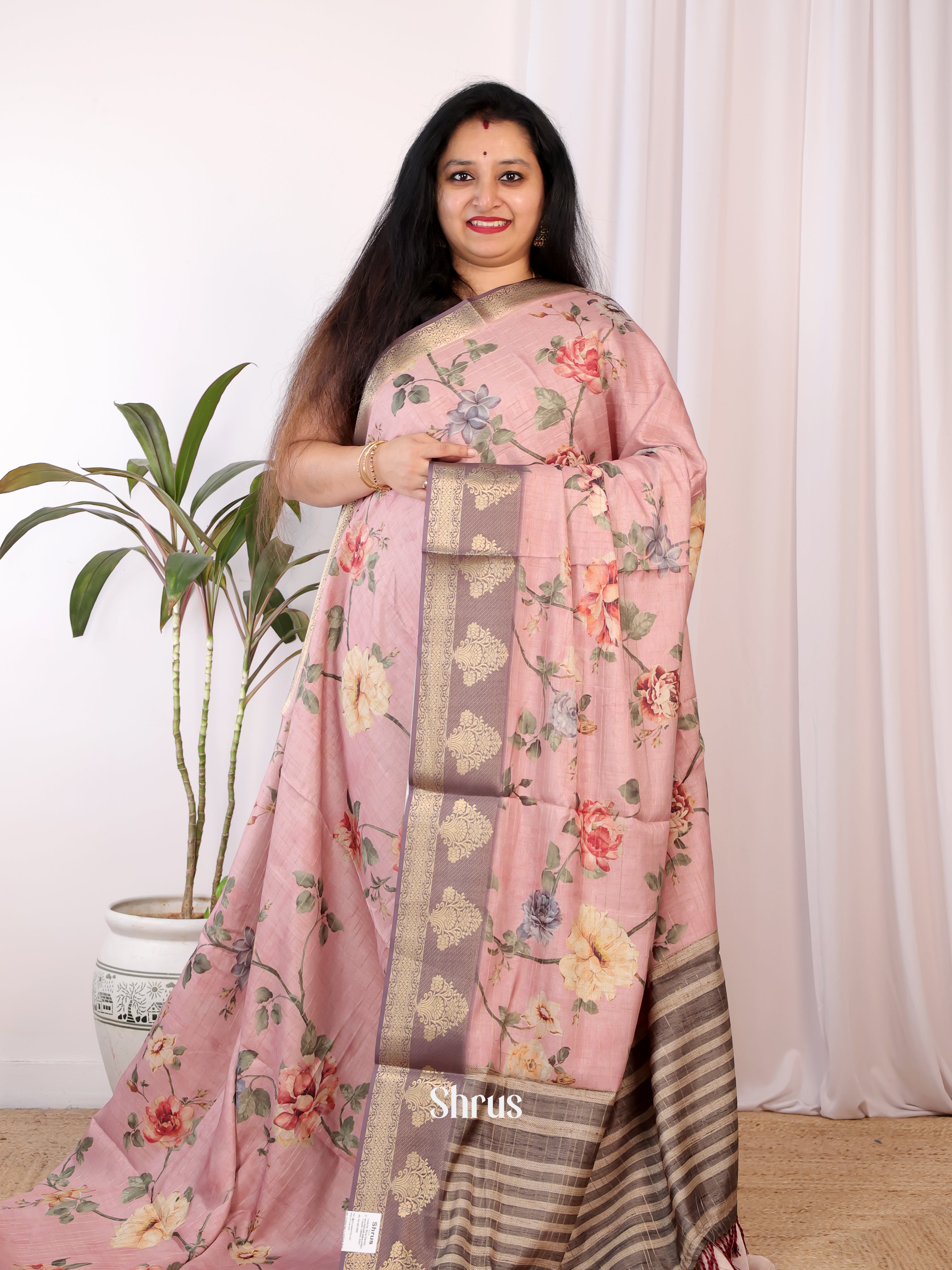 Pink & Mauve - Semi Chanderi Saree - Shop on Shrus.com
