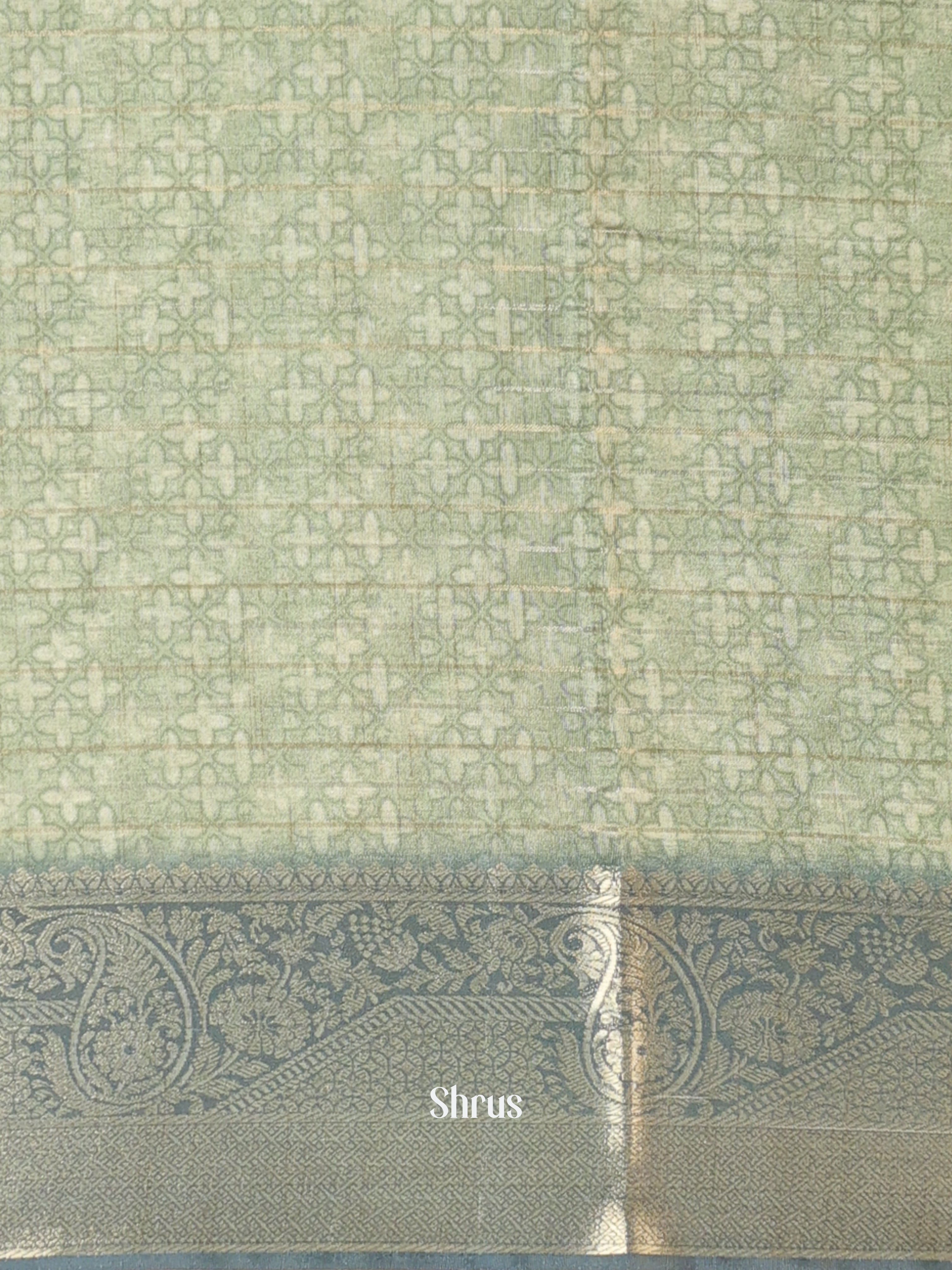 Lite Green & Brown - Semi Chanderi Saree - Shop on Shrus.com
