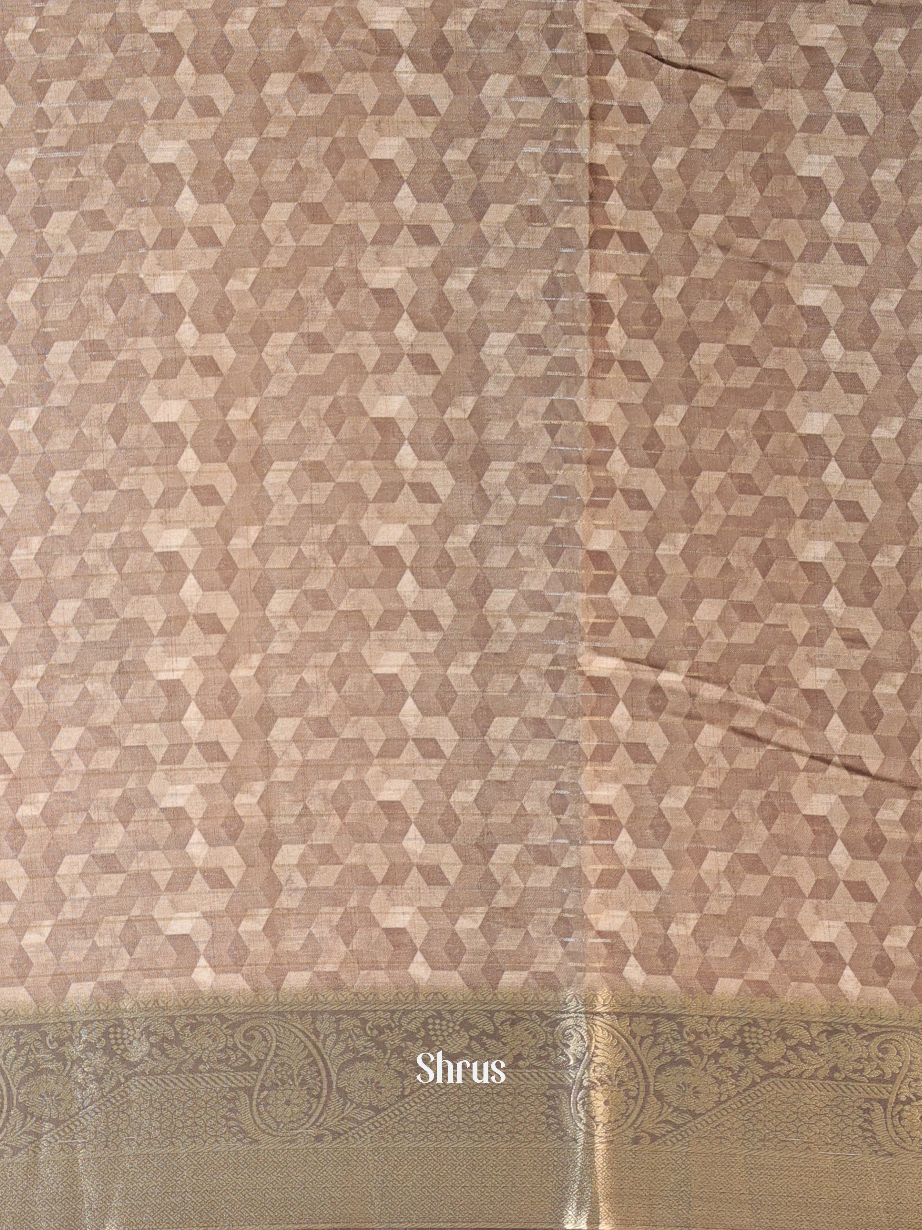 Lite Brown & Green- Semi Chanderi Saree - Shop on Shrus.com