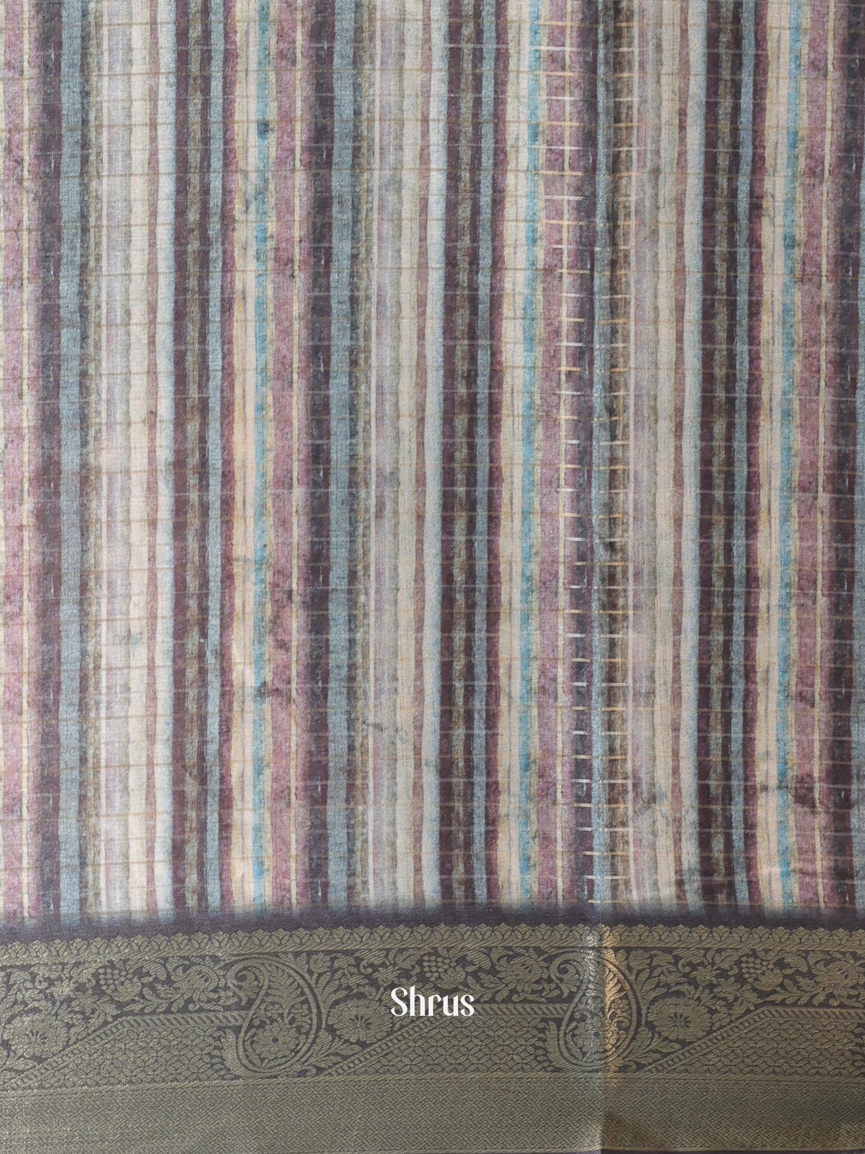 Greyish Blue & Brown- Semi Chanderi Saree - Shop on Shrus.com