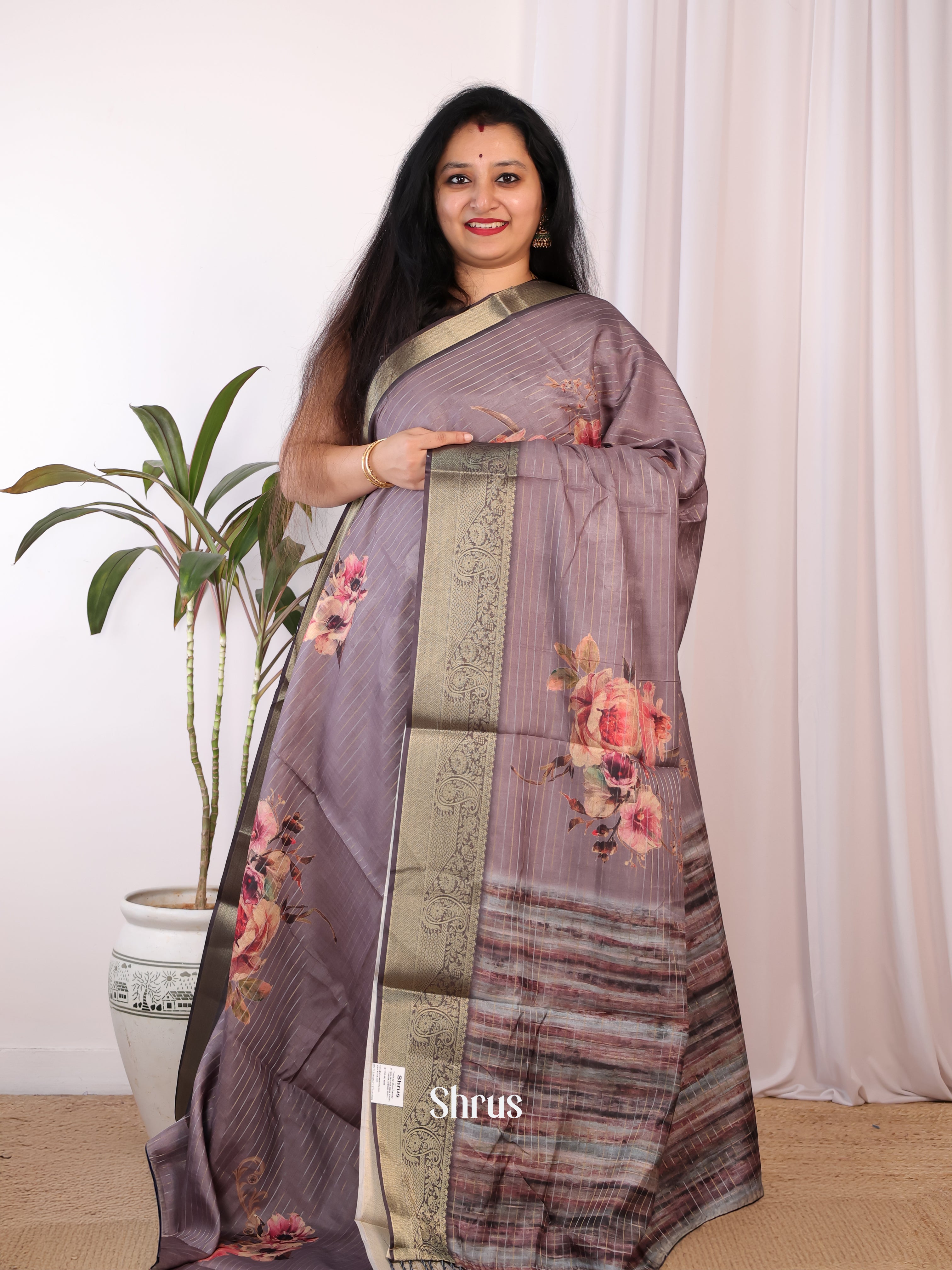 Purple - Semi Chanderi Saree - Shop on Shrus.com
