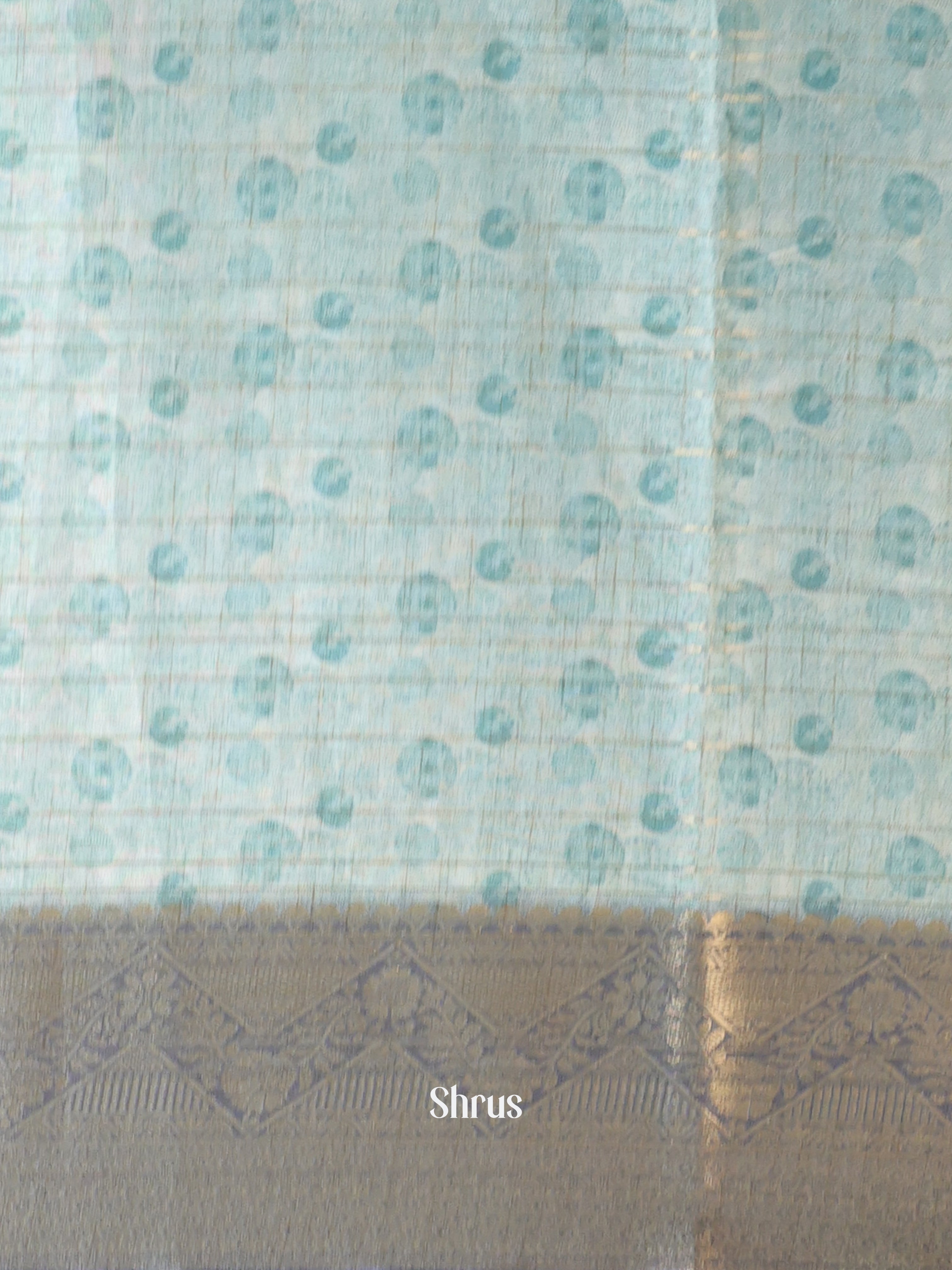 Blue & Green - Semi Chanderi Saree - Shop on Shrus.com