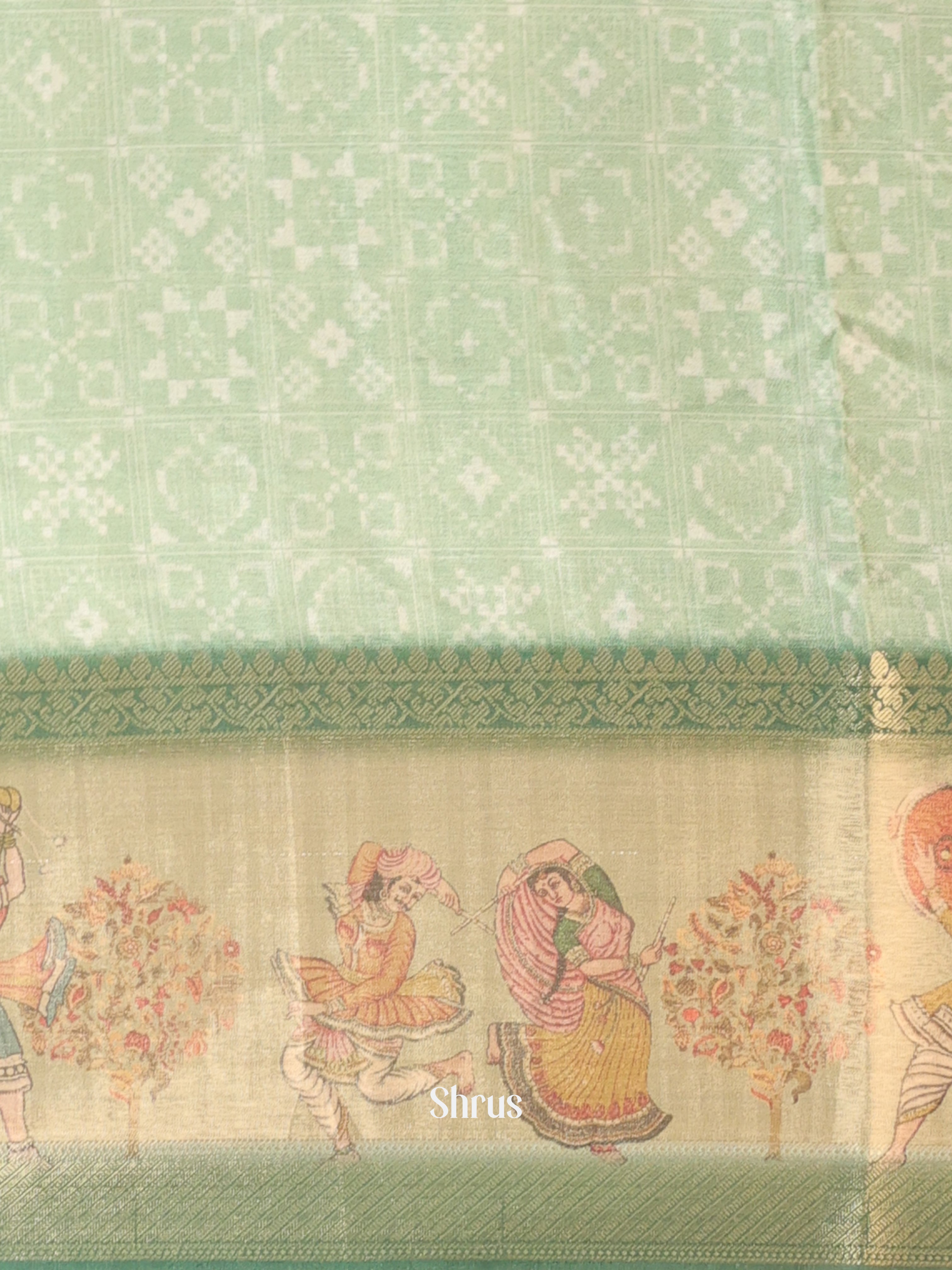 Green & Gold - Semi Chanderi Saree - Shop on Shrus.com