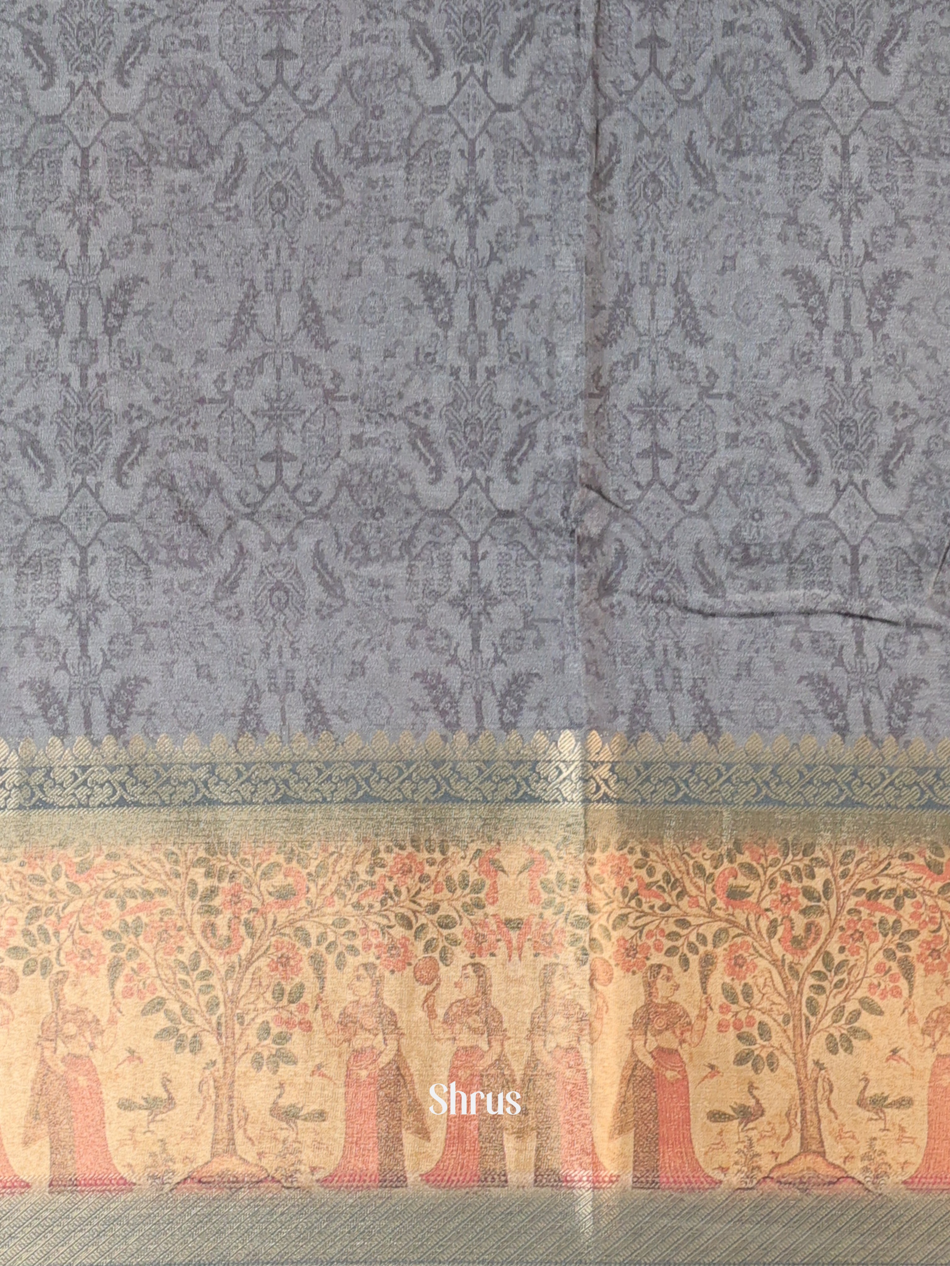 Grey - Semi Chanderi Saree - Shop on Shrus.com