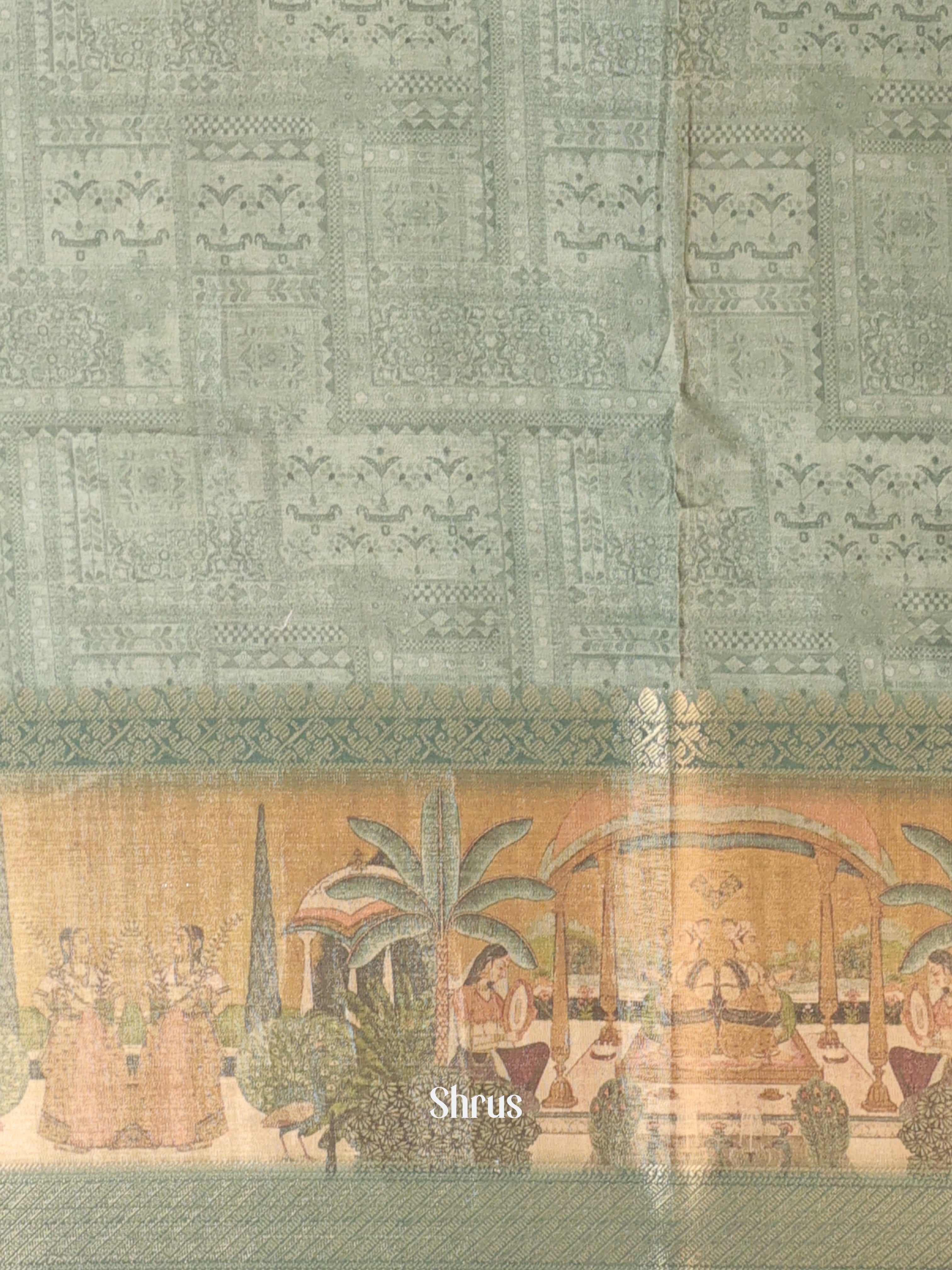 Green & Gold- Semi Chanderi Saree - Shop on Shrus.com