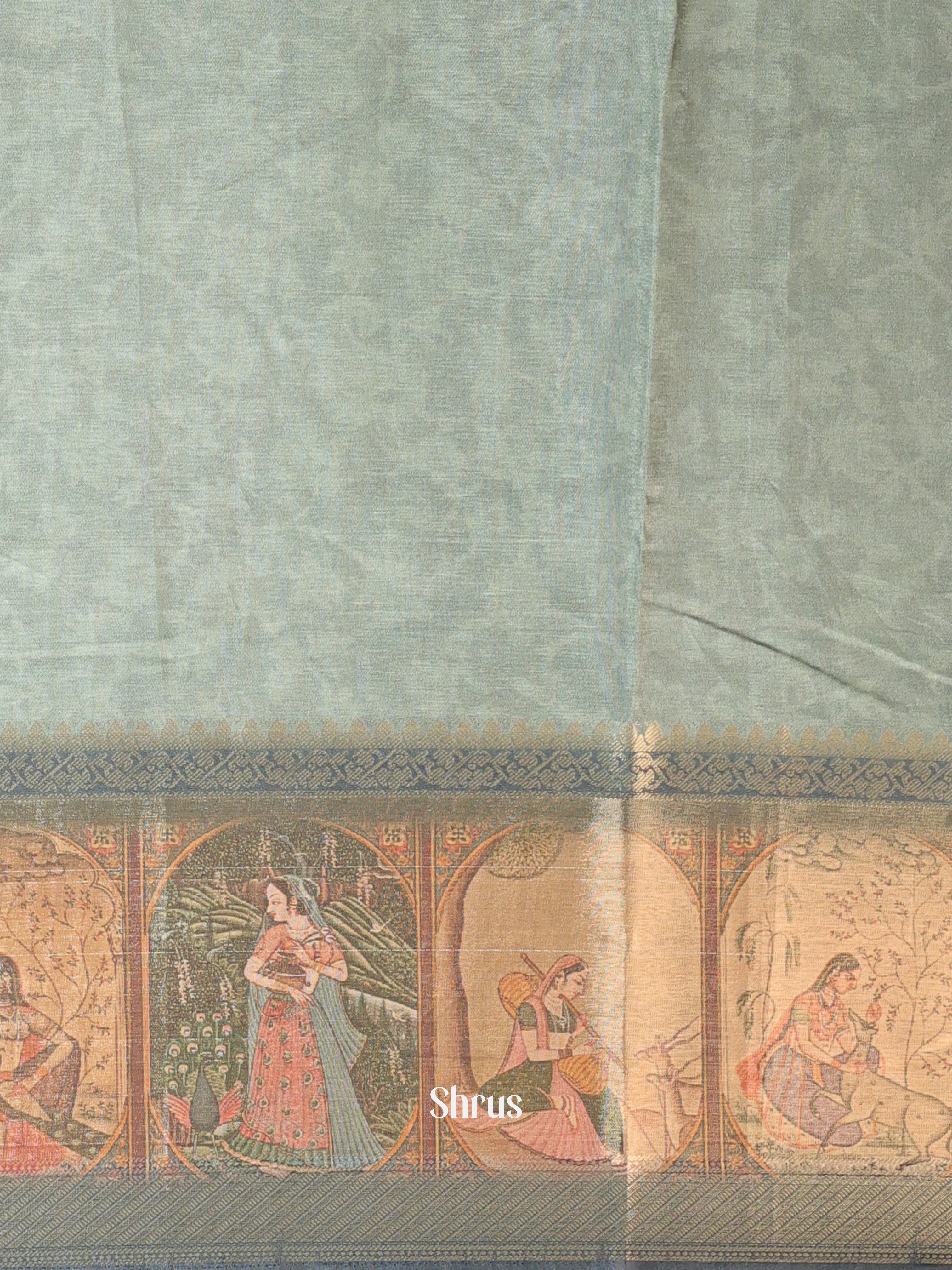 Green - Semi Chanderi Saree - Shop on Shrus.com