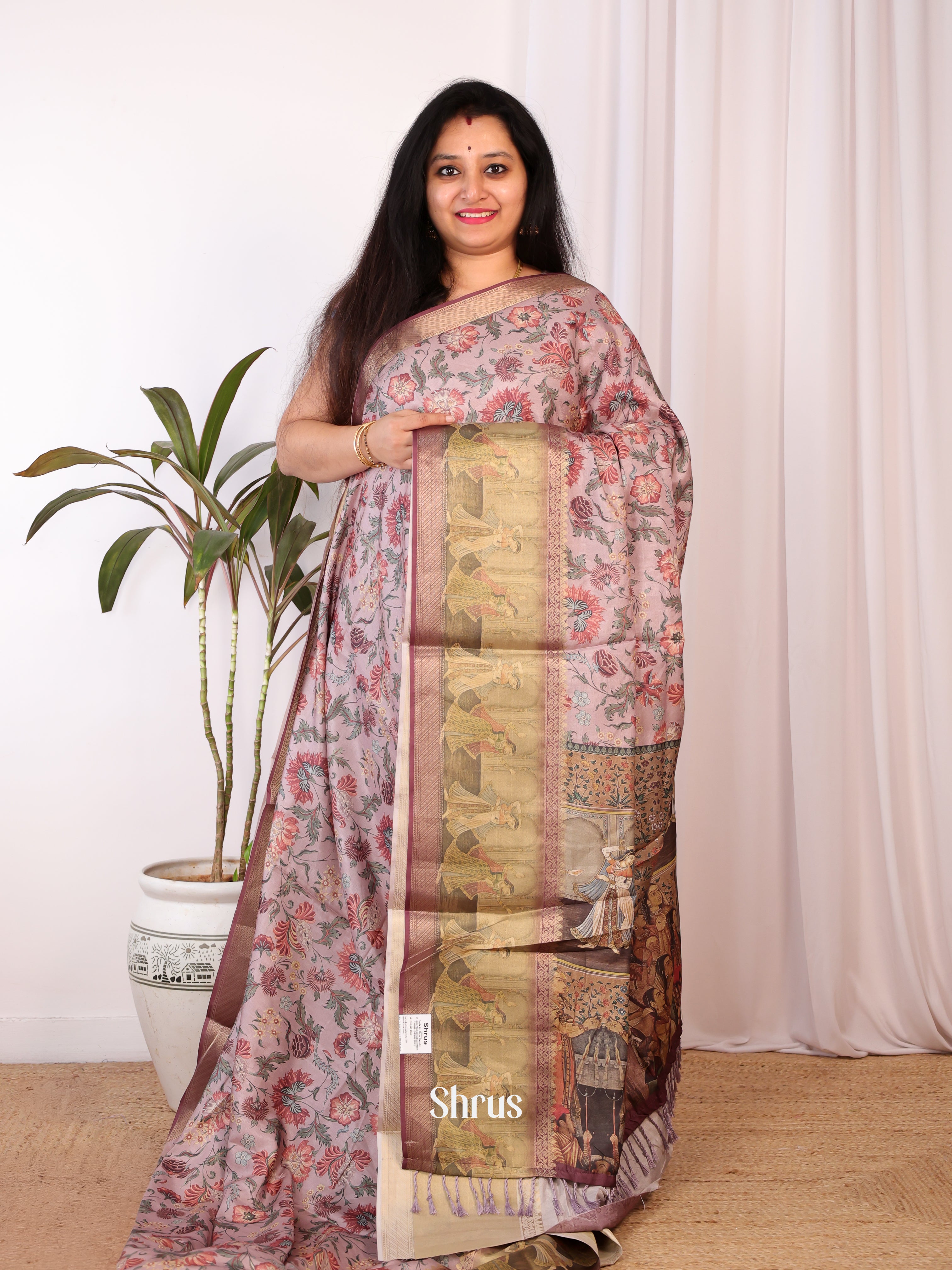 Purple & Brown - Semi Chanderi Saree - Shop on Shrus.com