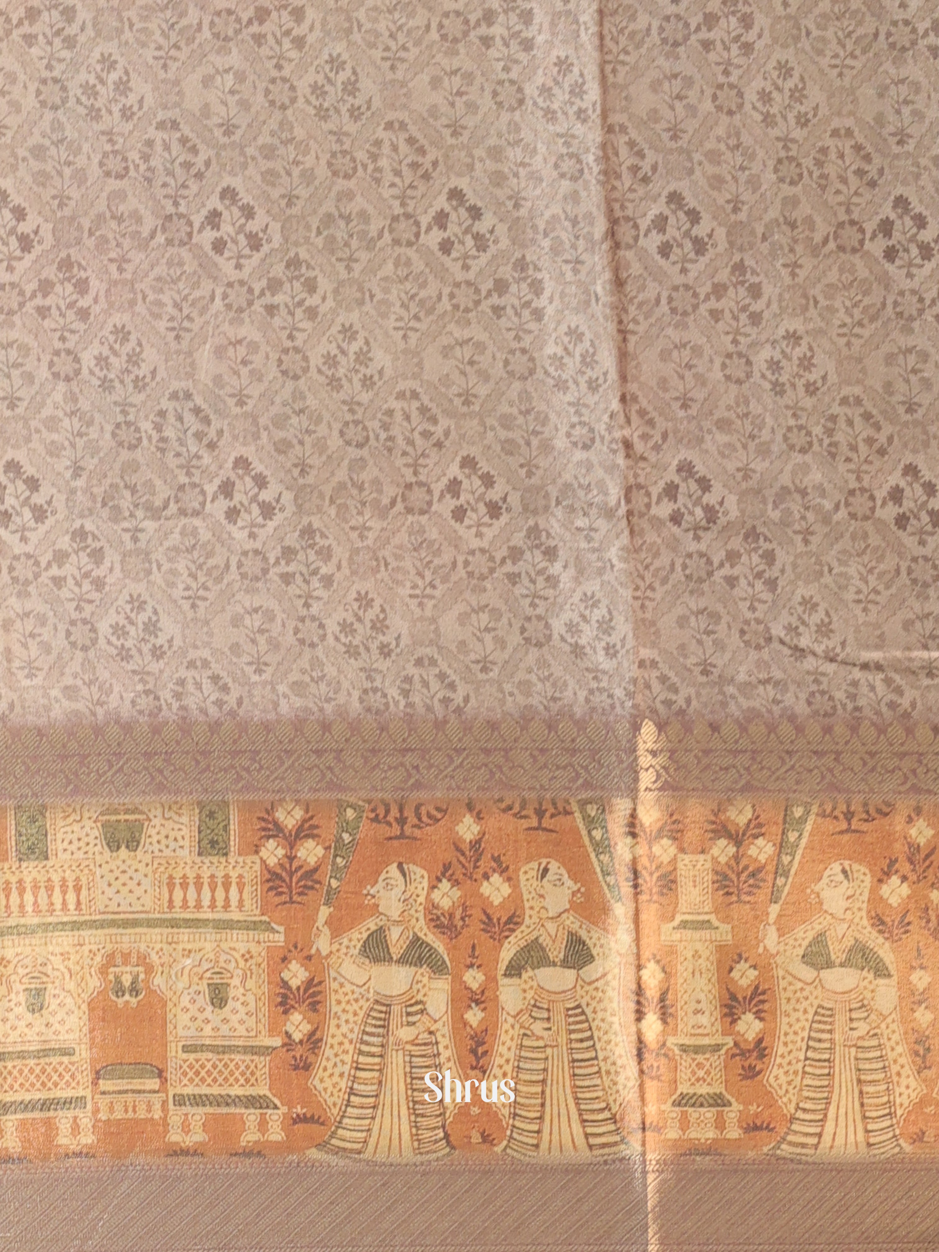 Grey & Brown - Semi Chanderi Saree - Shop on Shrus.com
