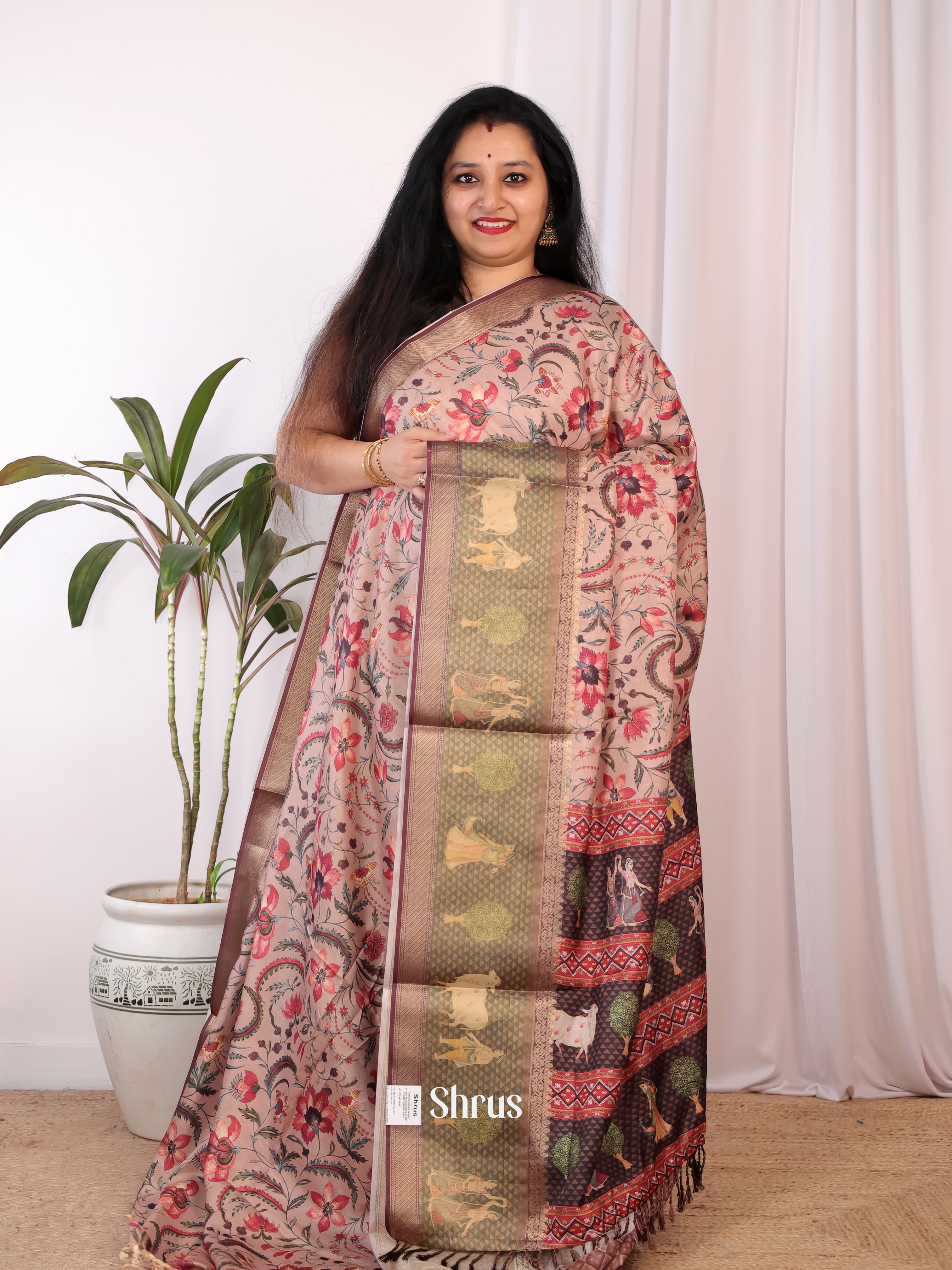 Purple & Brown - Semi Chanderi Saree - Shop on Shrus.com