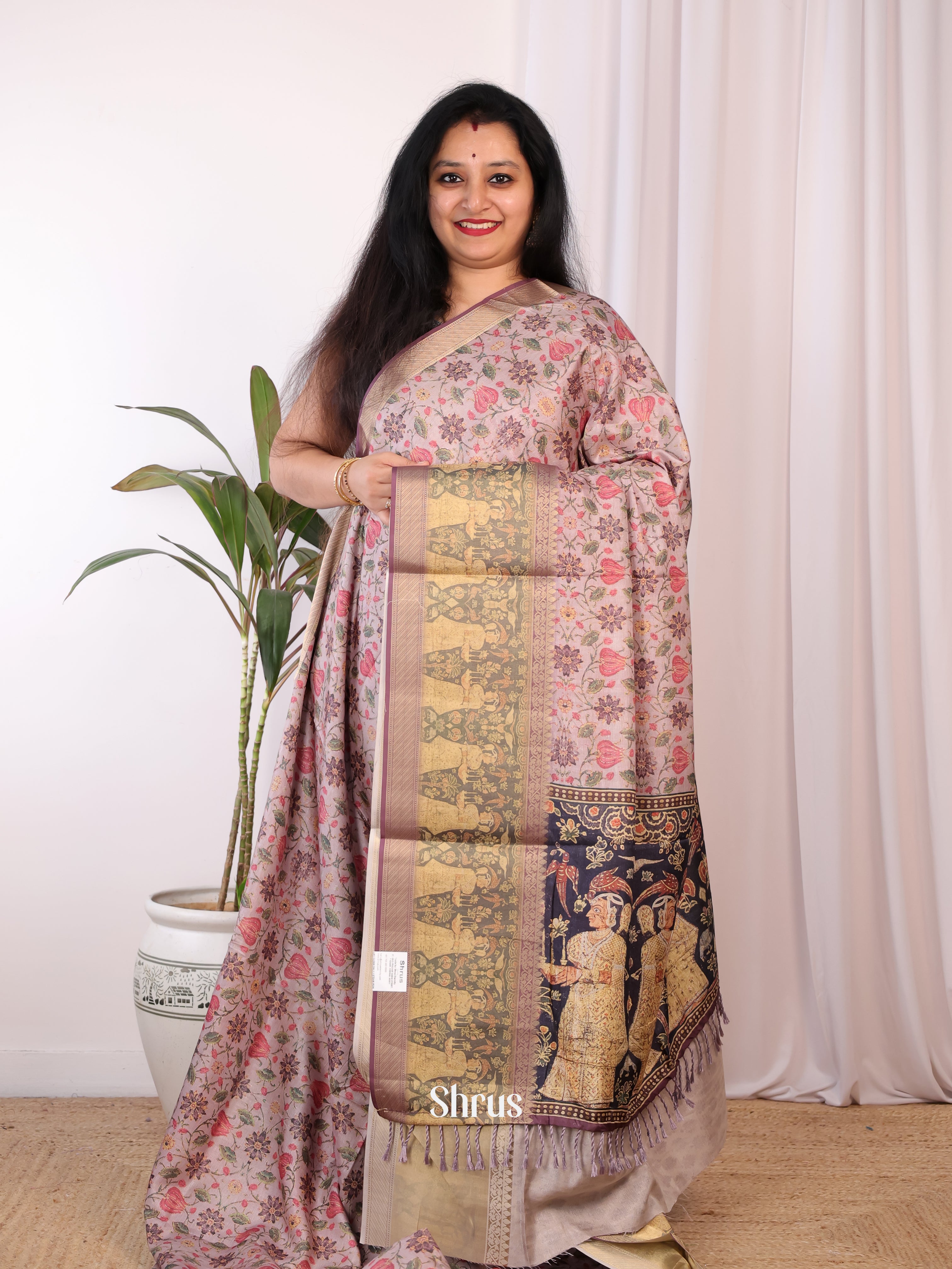 Purple & Blue - Semi Chanderi Saree - Shop on Shrus.com