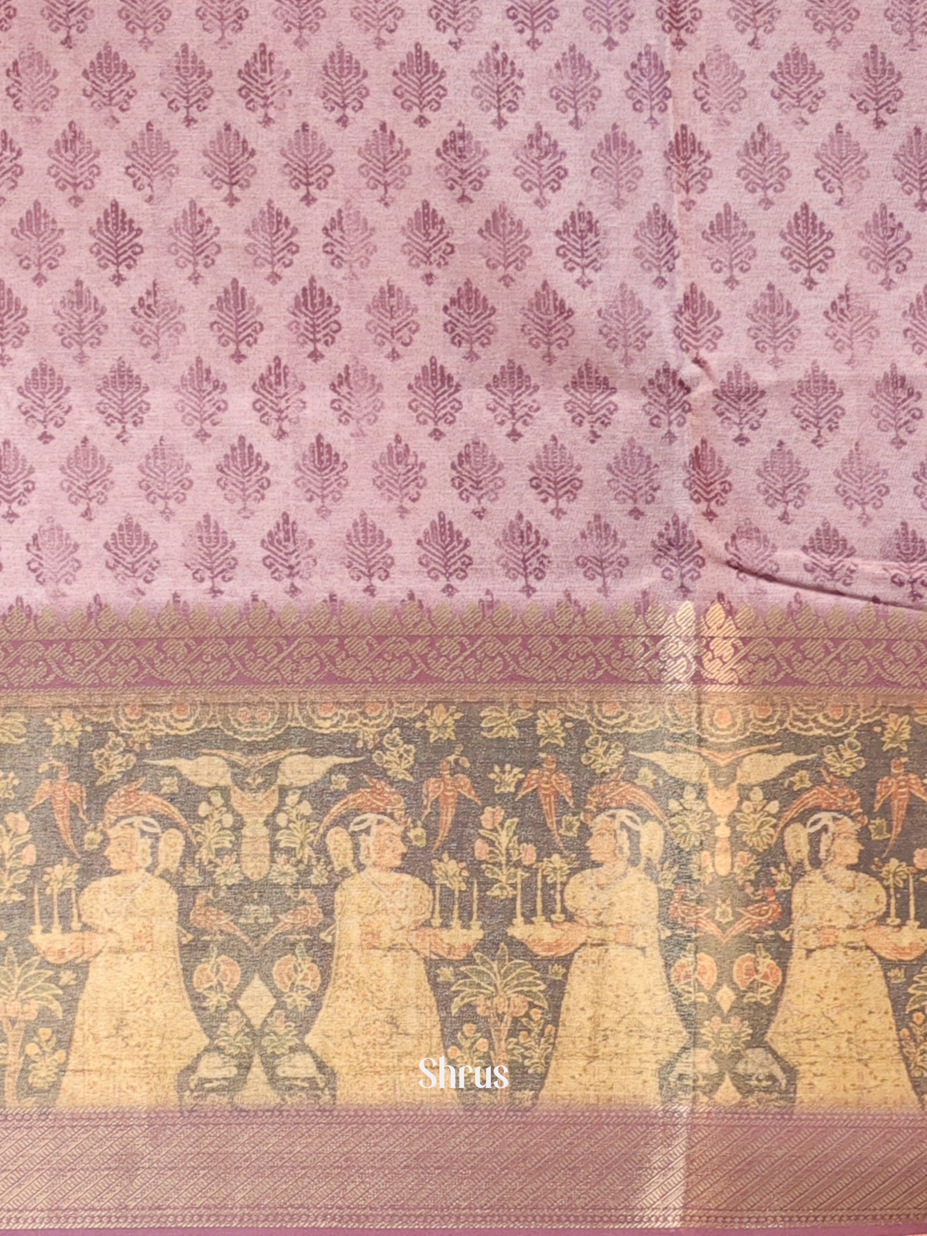 Purple & Blue - Semi Chanderi Saree - Shop on Shrus.com