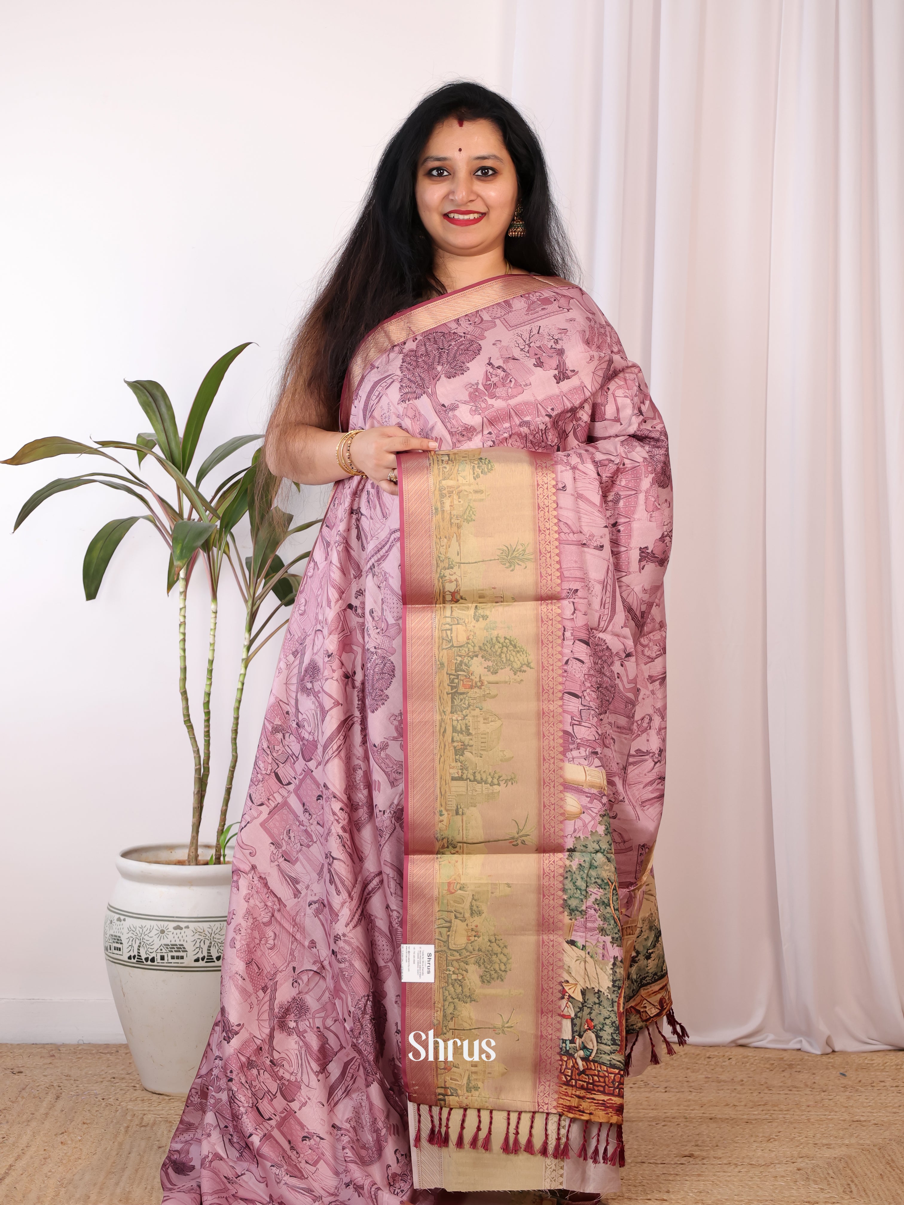 Pink & Gold - Semi Chanderi Saree - Shop on Shrus.com