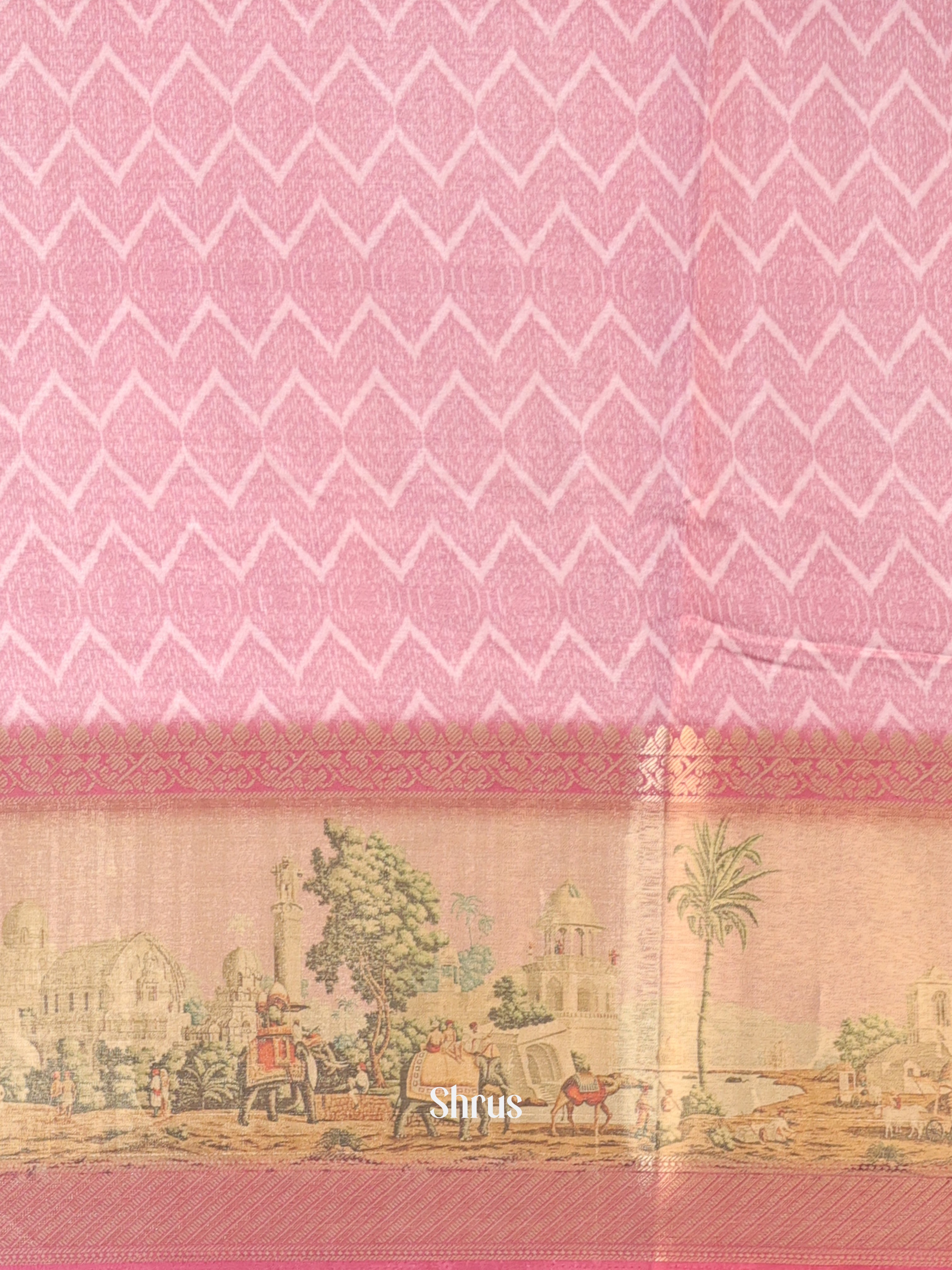 Pink & Gold - Semi Chanderi Saree - Shop on Shrus.com