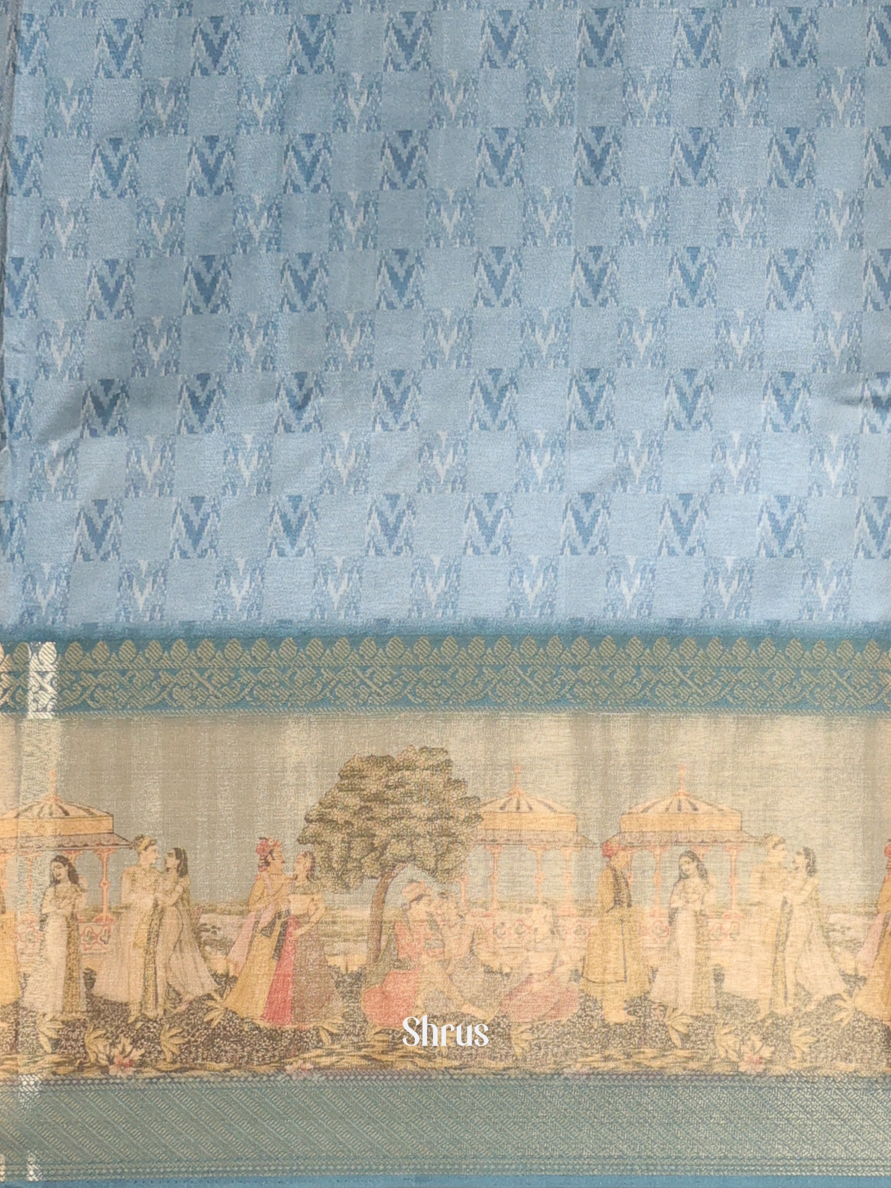 Blue & Gold - Semi Chanderi Saree - Shop on Shrus.com