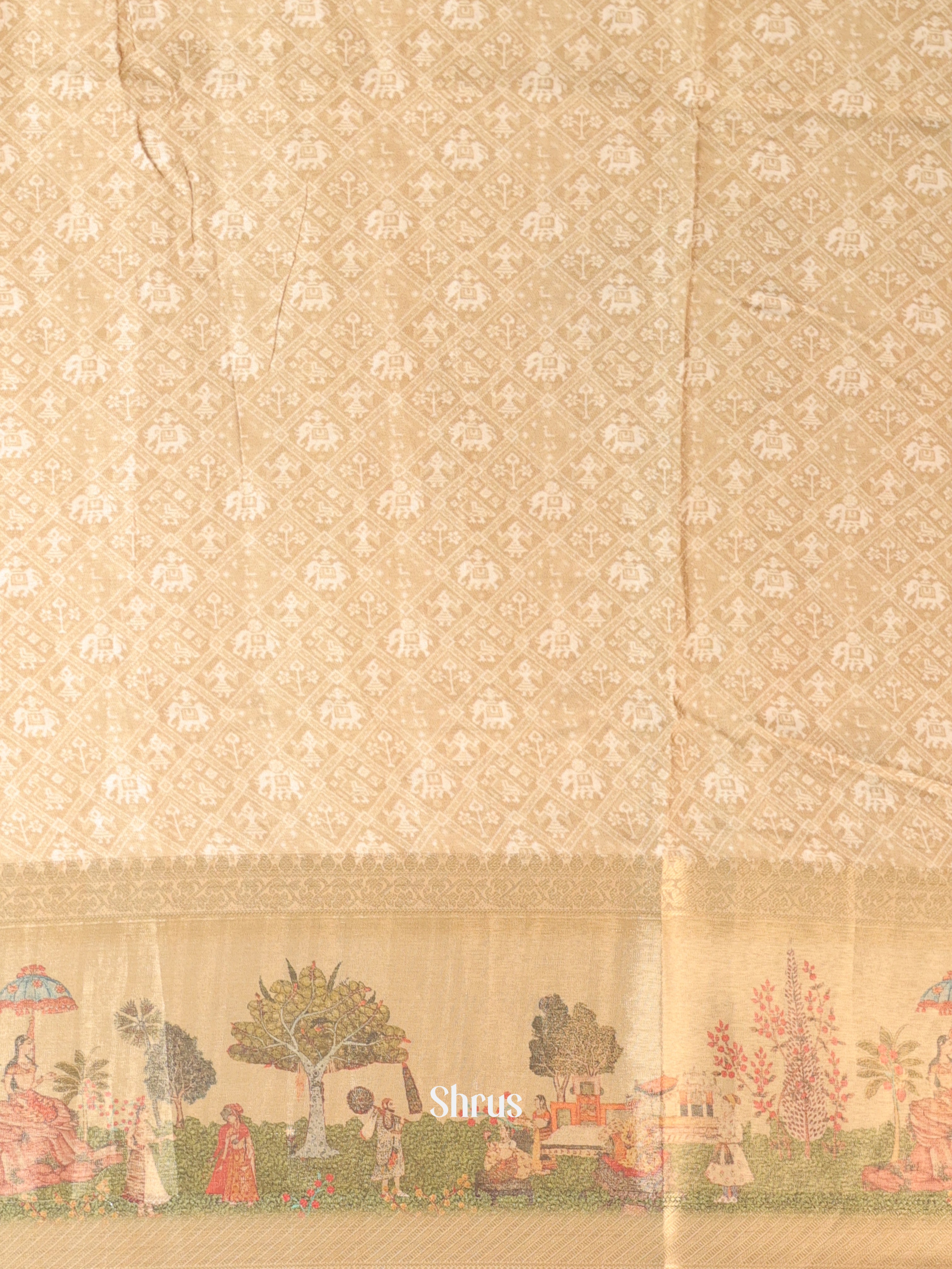 Cream & Gold - Semi Chanderi Saree - Shop on Shrus.com