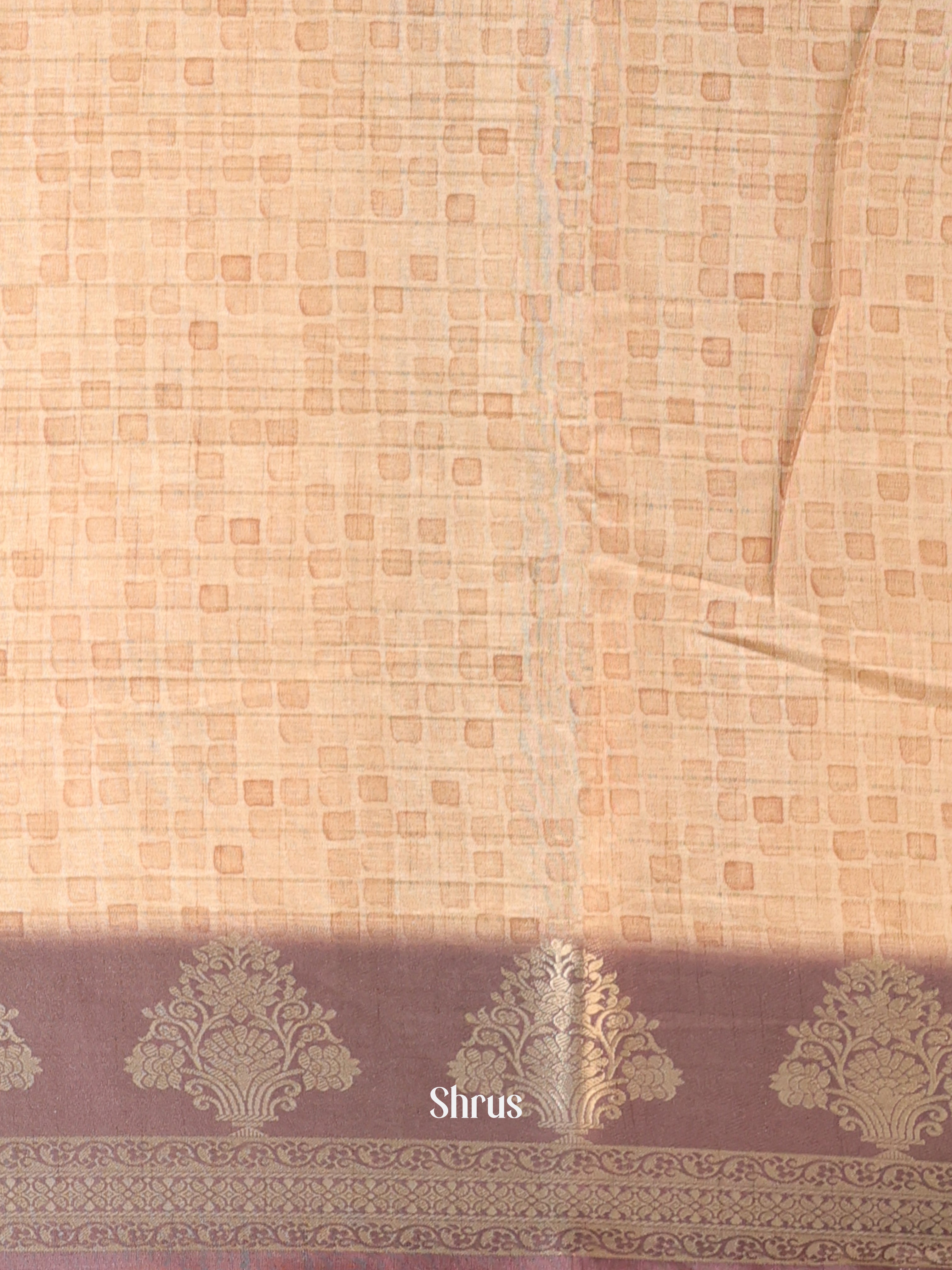 Beige & Mauve - Semi Chanderi Saree - Shop on Shrus.com