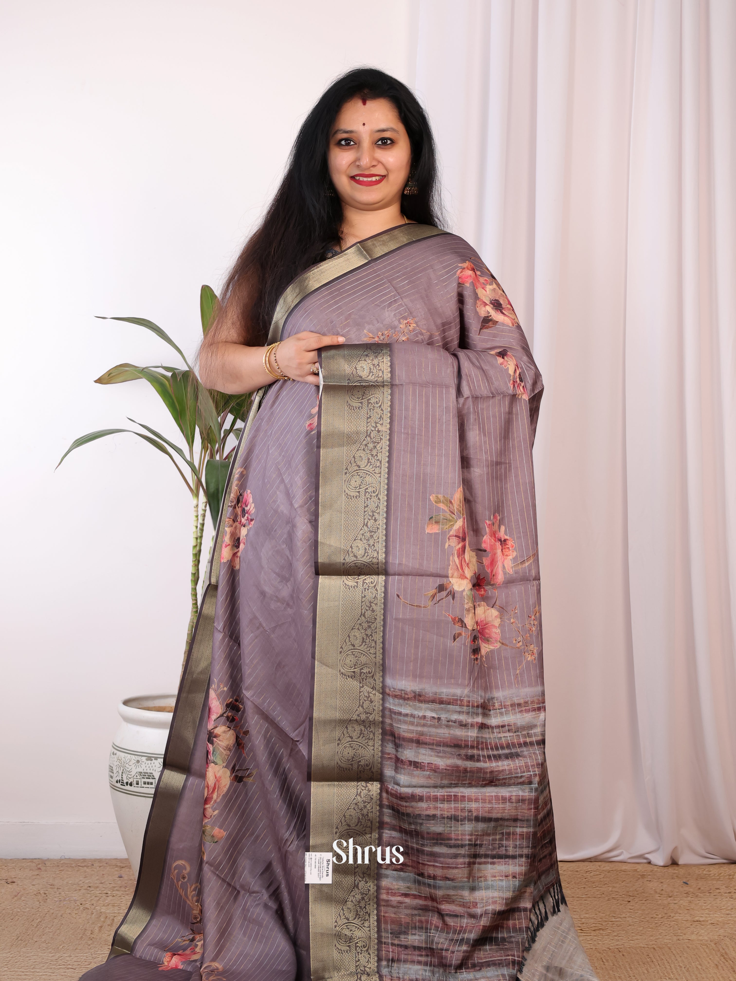 Mauve - Semi Chanderi Saree - Shop on Shrus.com