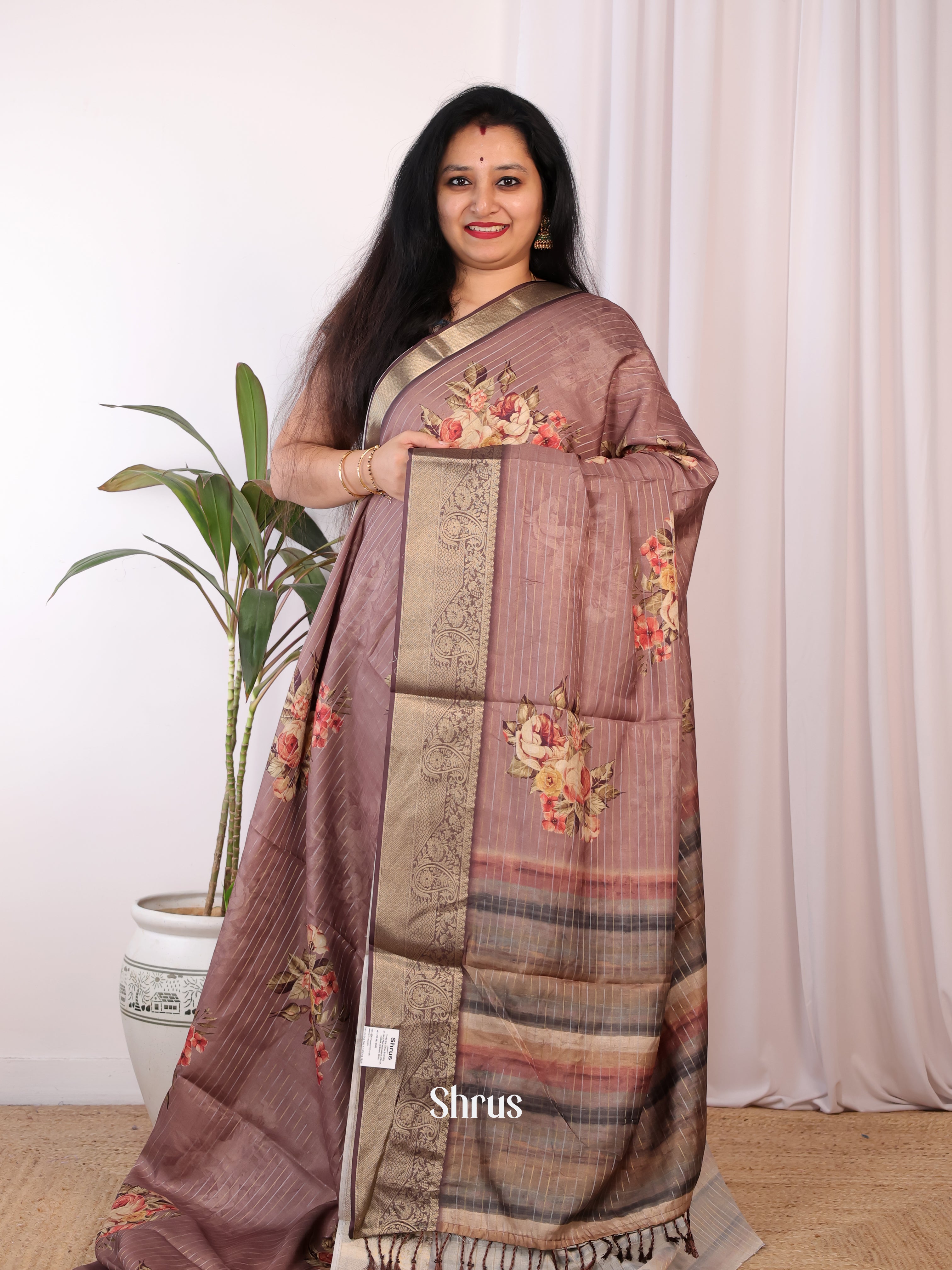 Purple & Brown - Semi Chanderi Saree - Shop on Shrus.com