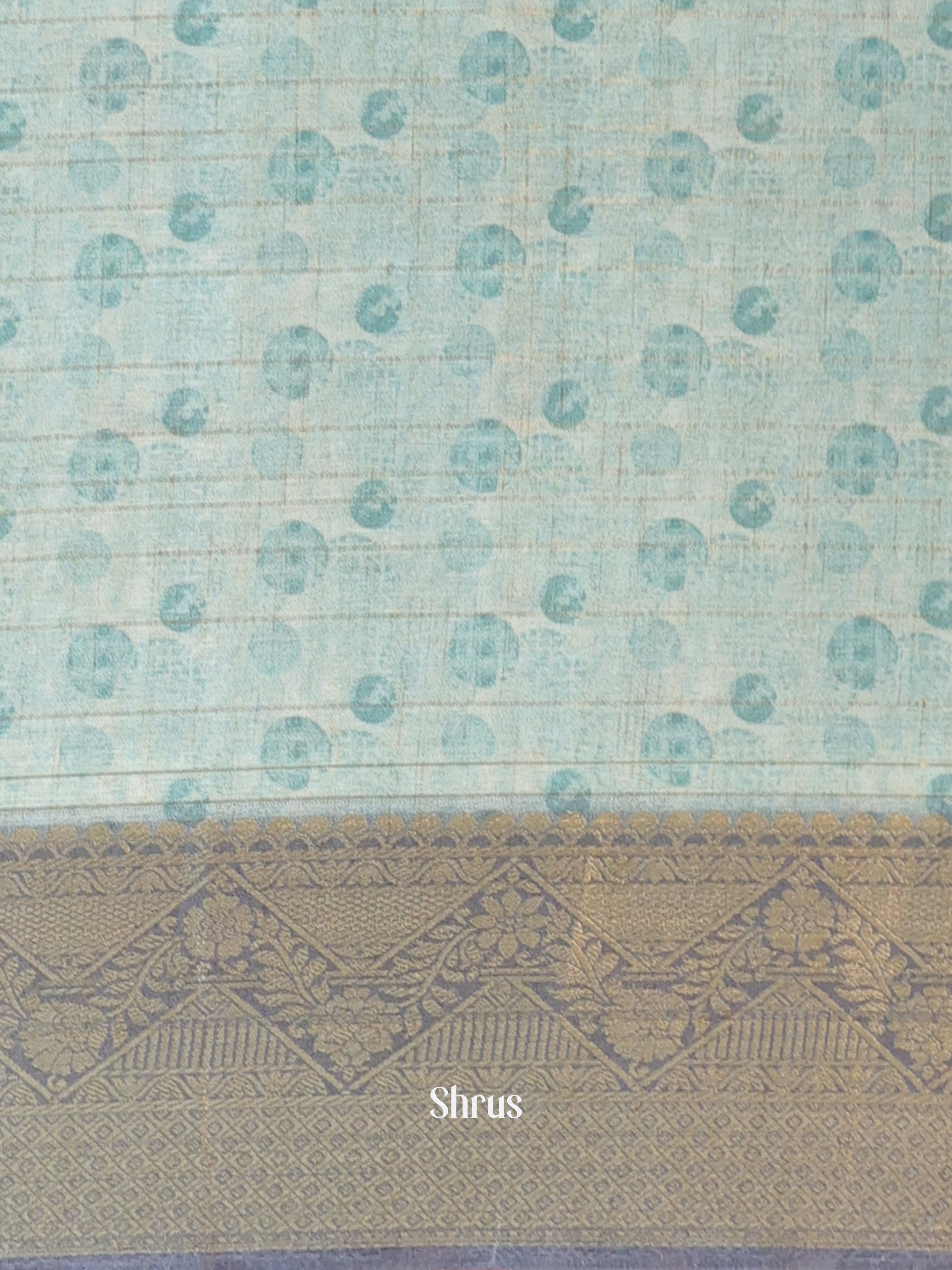 Blue & Green - Semi Chanderi Saree - Shop on Shrus.com