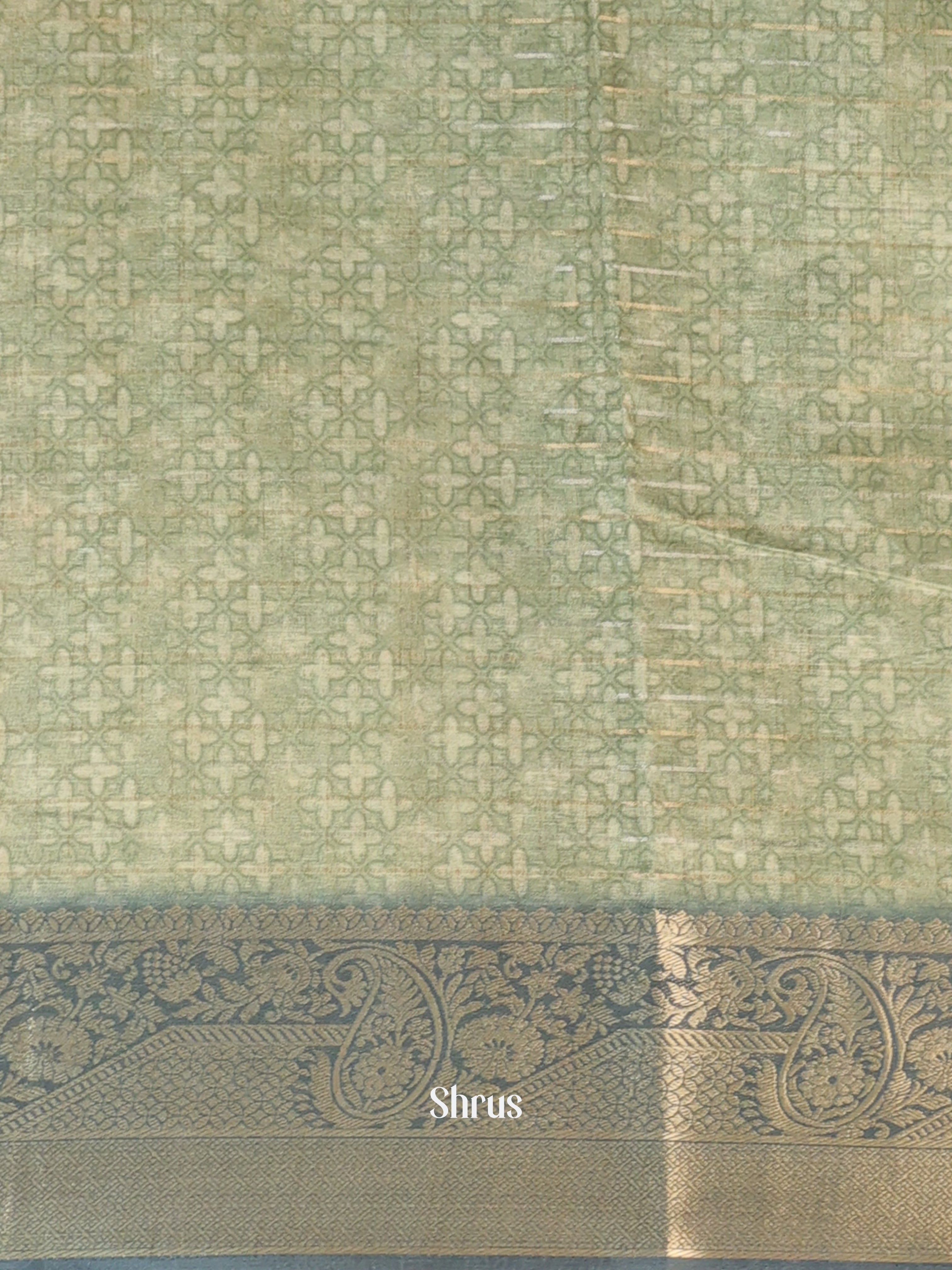 Lite Green & Brown - Semi Chanderi Saree - Shop on Shrus.com