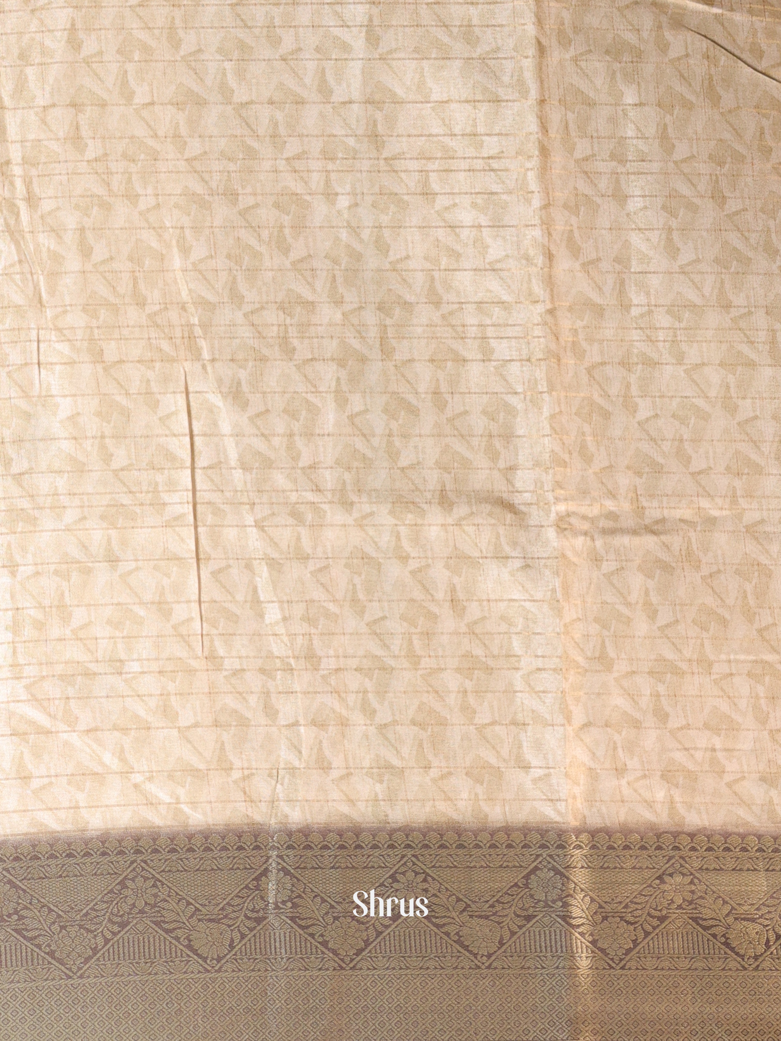 Cream & Grey - Semi Chanderi Saree - Shop on Shrus.com
