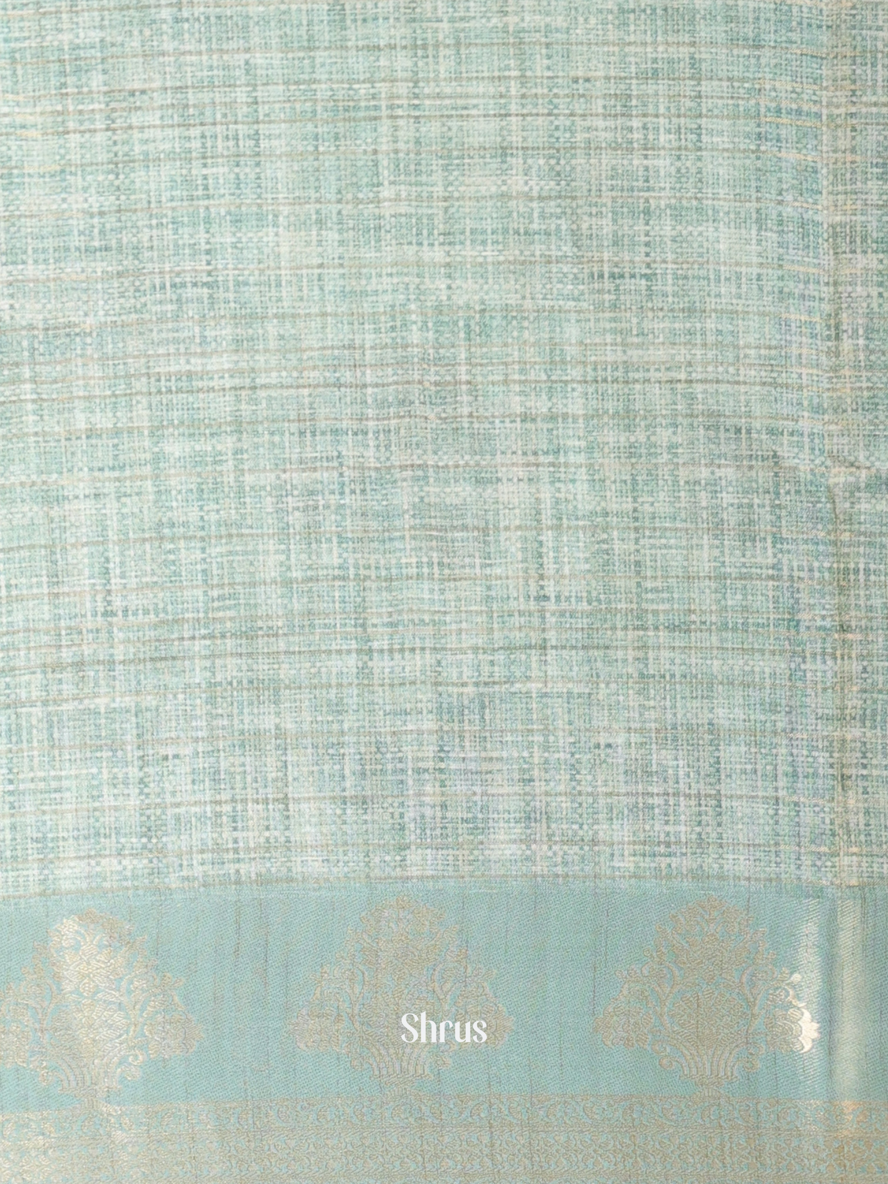 Lite Green & Teal - Semi Chanderi Saree - Shop on Shrus.com