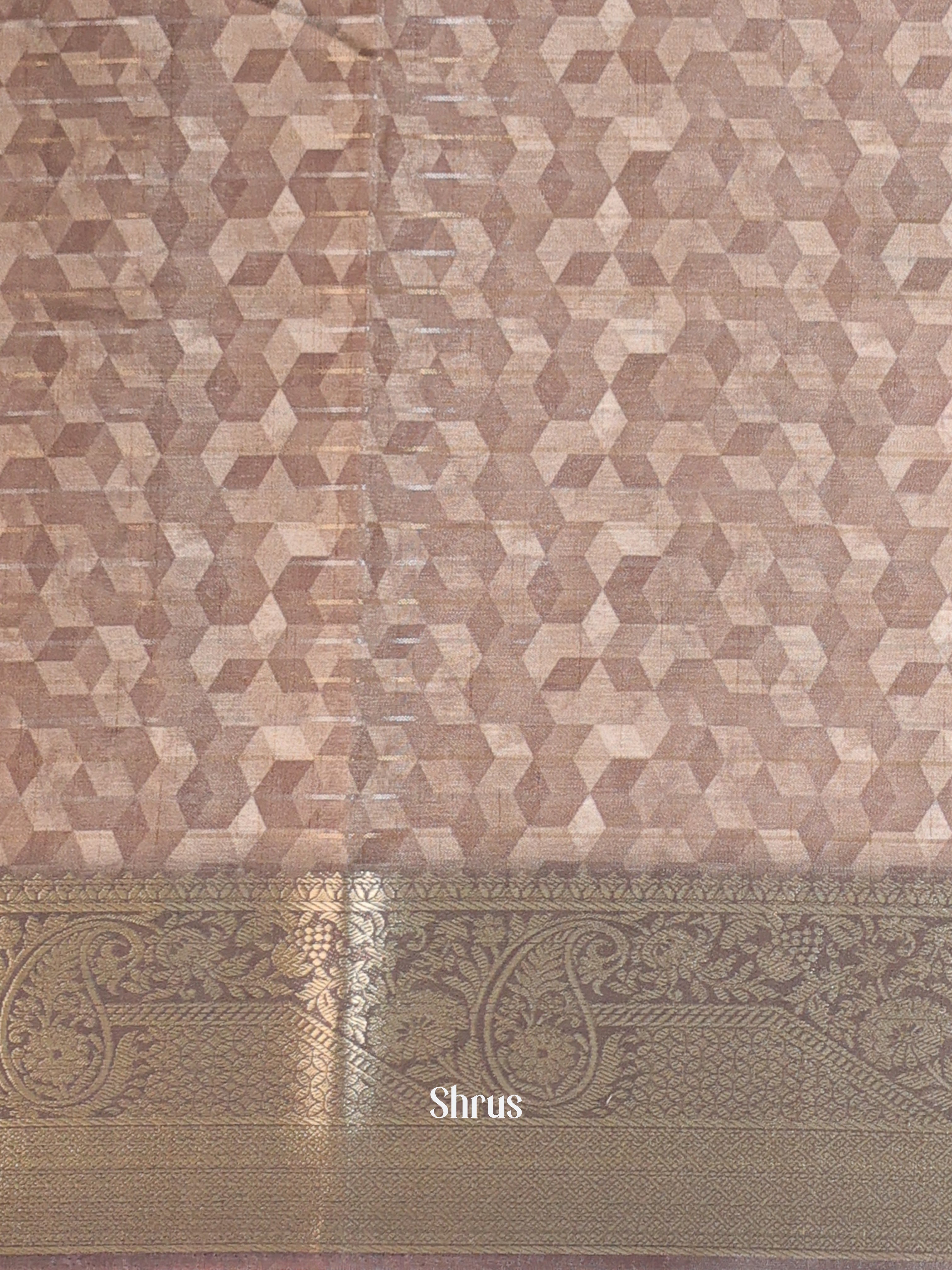 Lite Brown & Green - Semi Chanderi Saree - Shop on Shrus.com