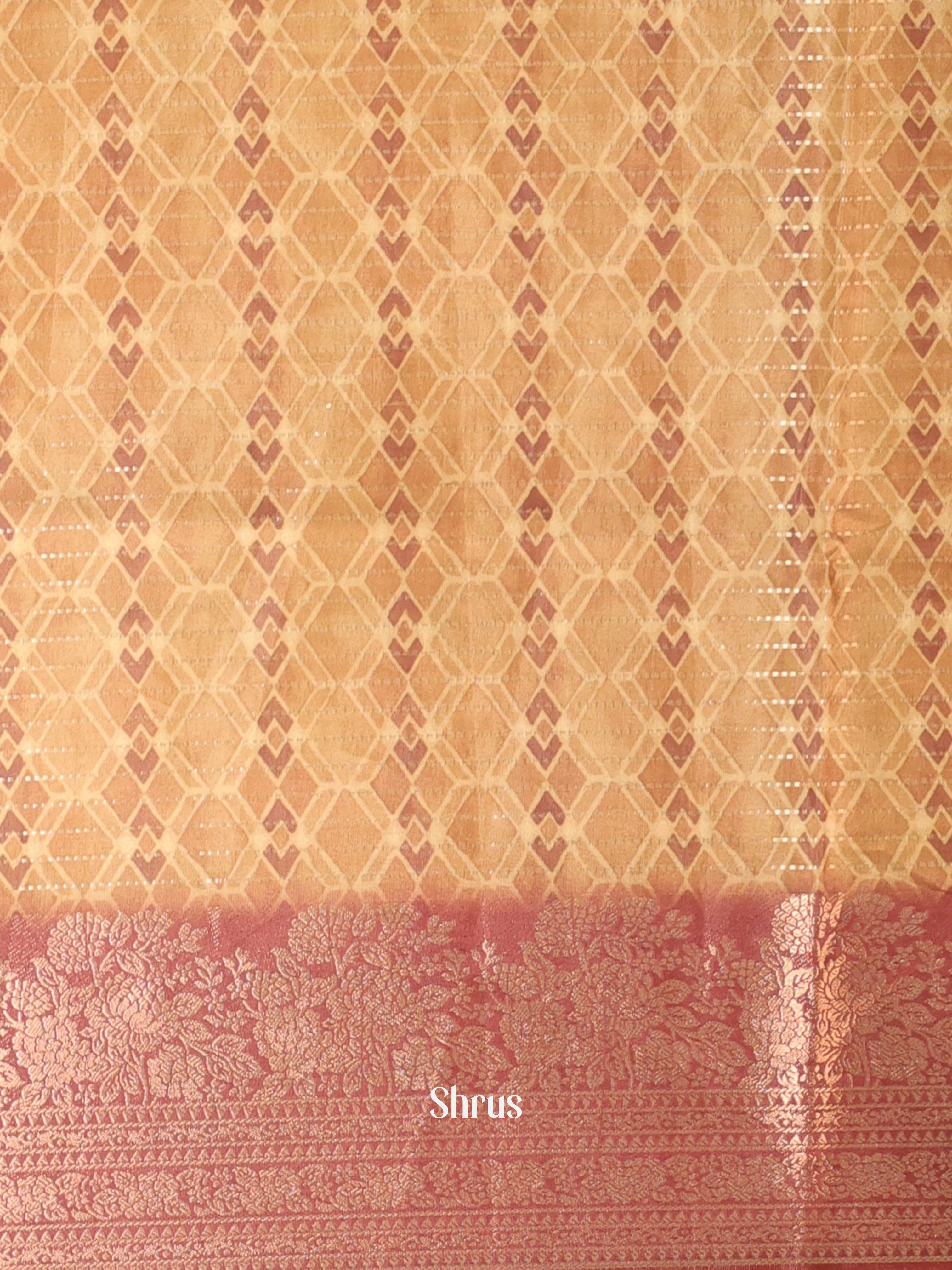 Beige & Brown - Semi Chanderi Saree - Shop on Shrus.com