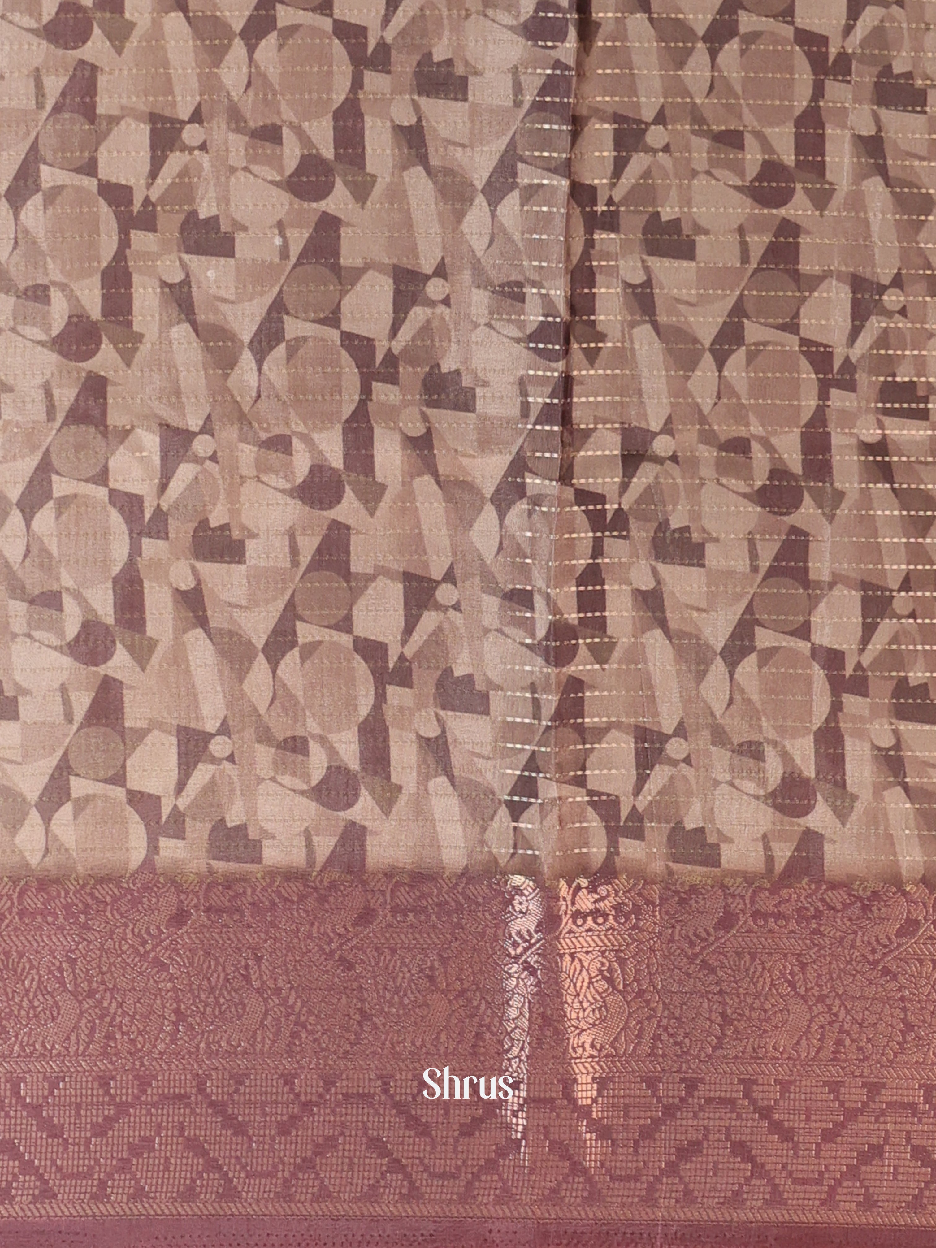 Grey & Brown - Semi Chanderi Saree - Shop on Shrus.com