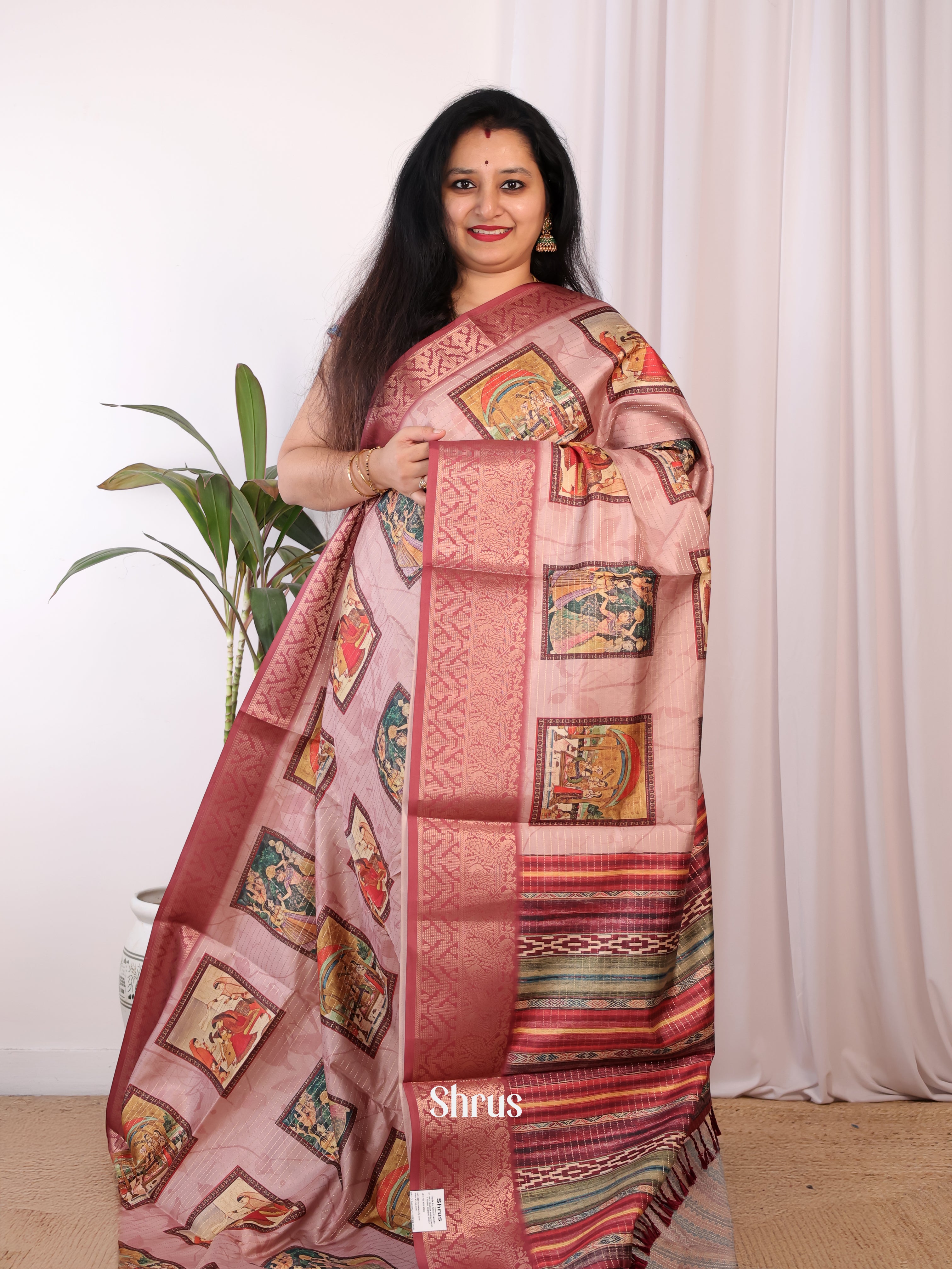 Mauve & Brown - Semi Chanderi Saree - Shop on Shrus.com