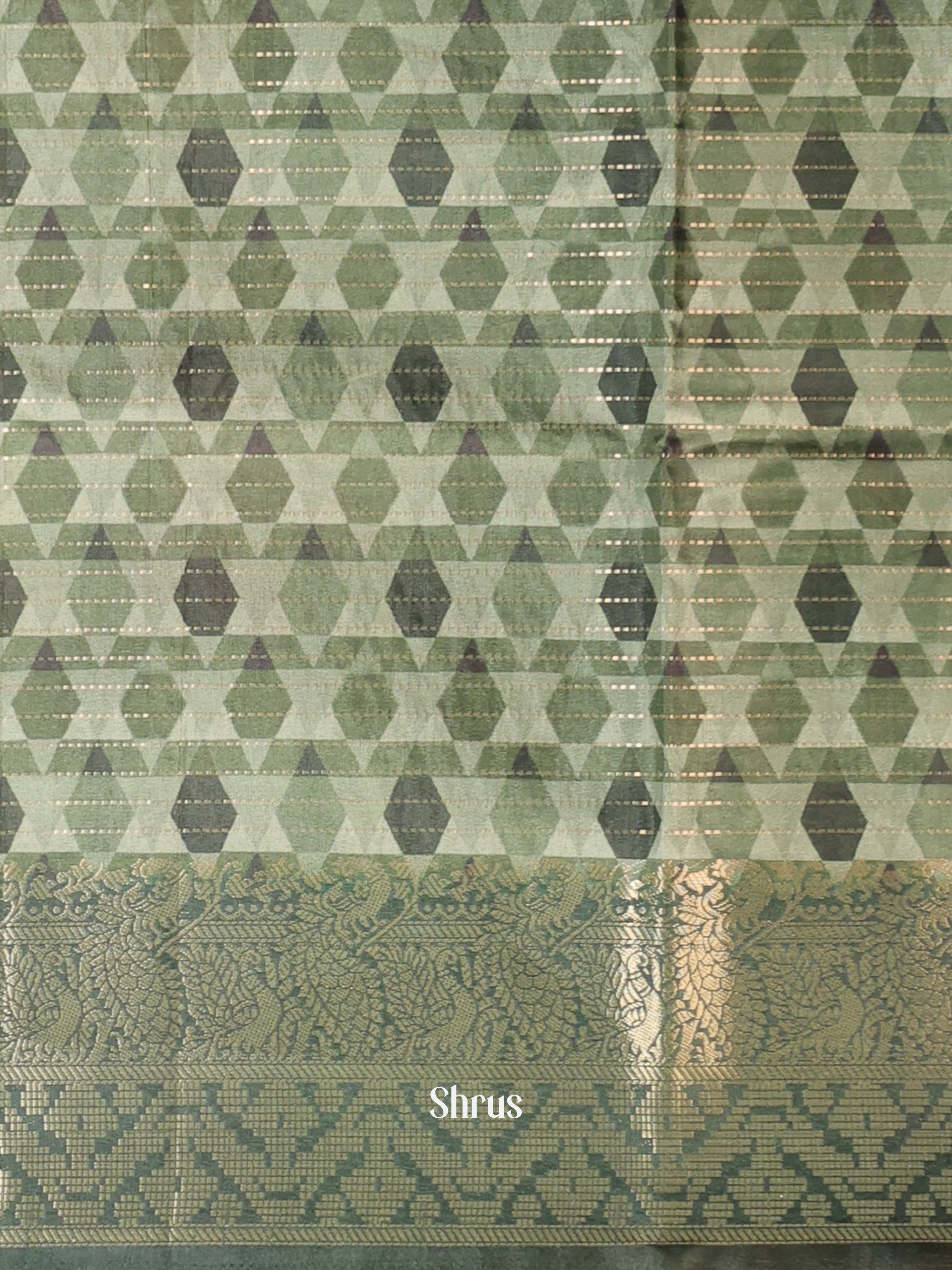 Green - Semi Chanderi Saree - Shop on Shrus.com