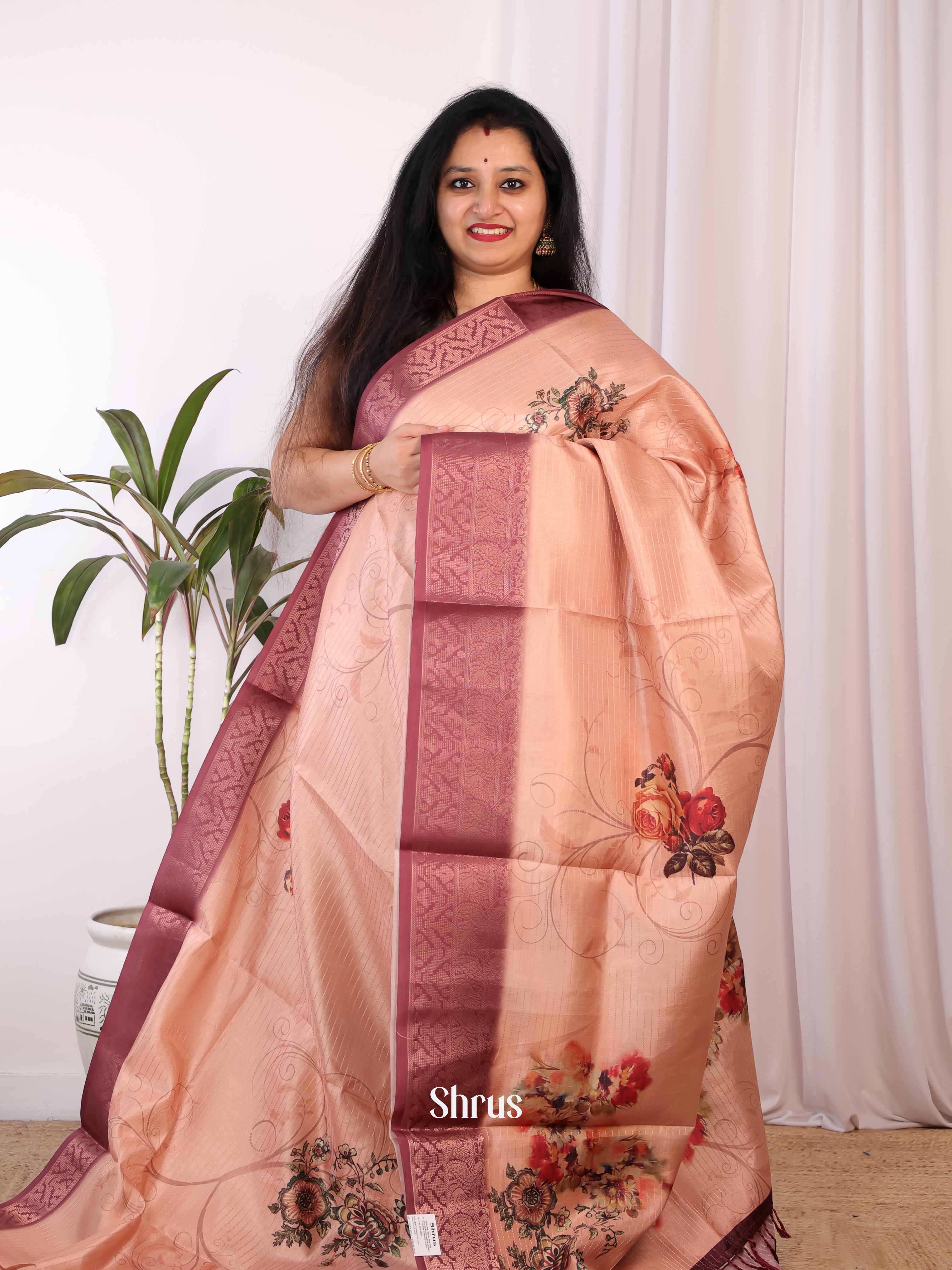 Dusty Brown & Brown - Semi Chanderi Saree - Shop on Shrus.com