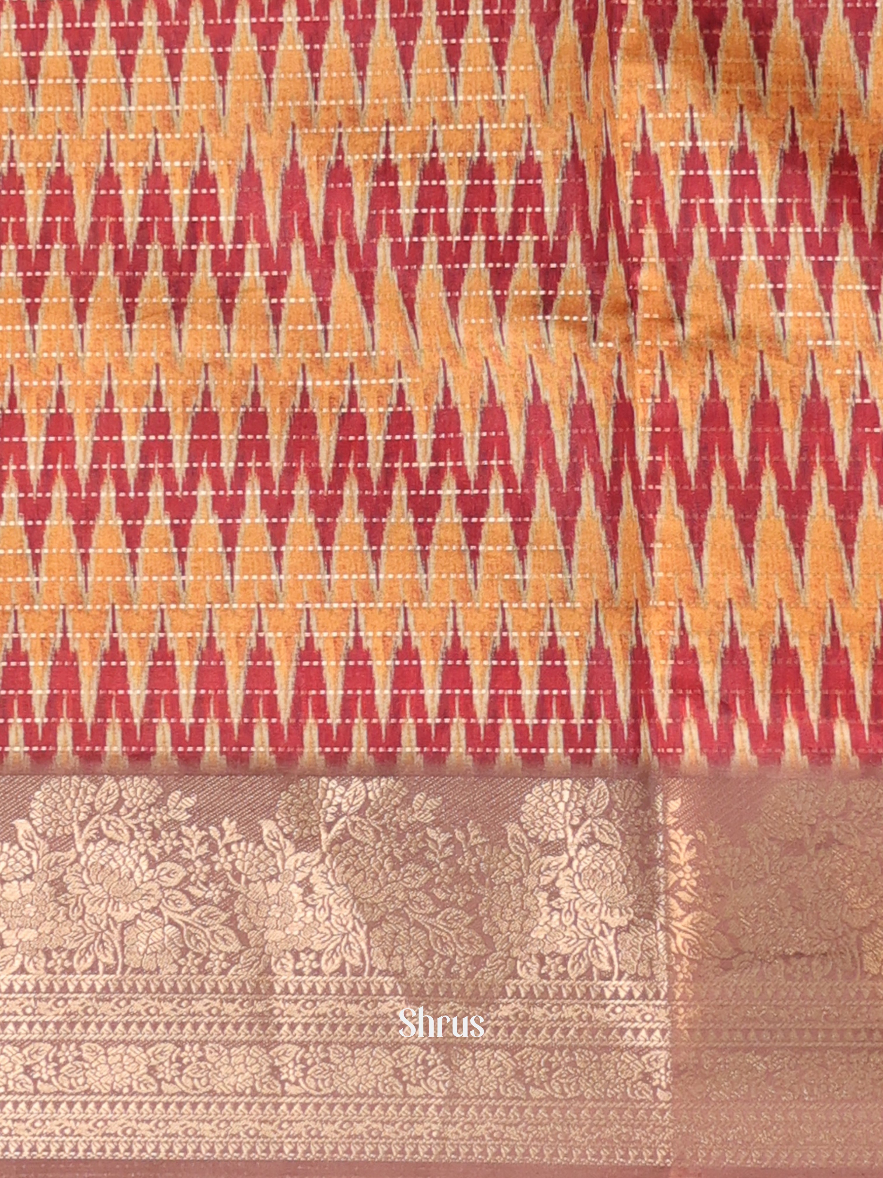 Grey & Brown - Semi Chanderi Saree - Shop on Shrus.com