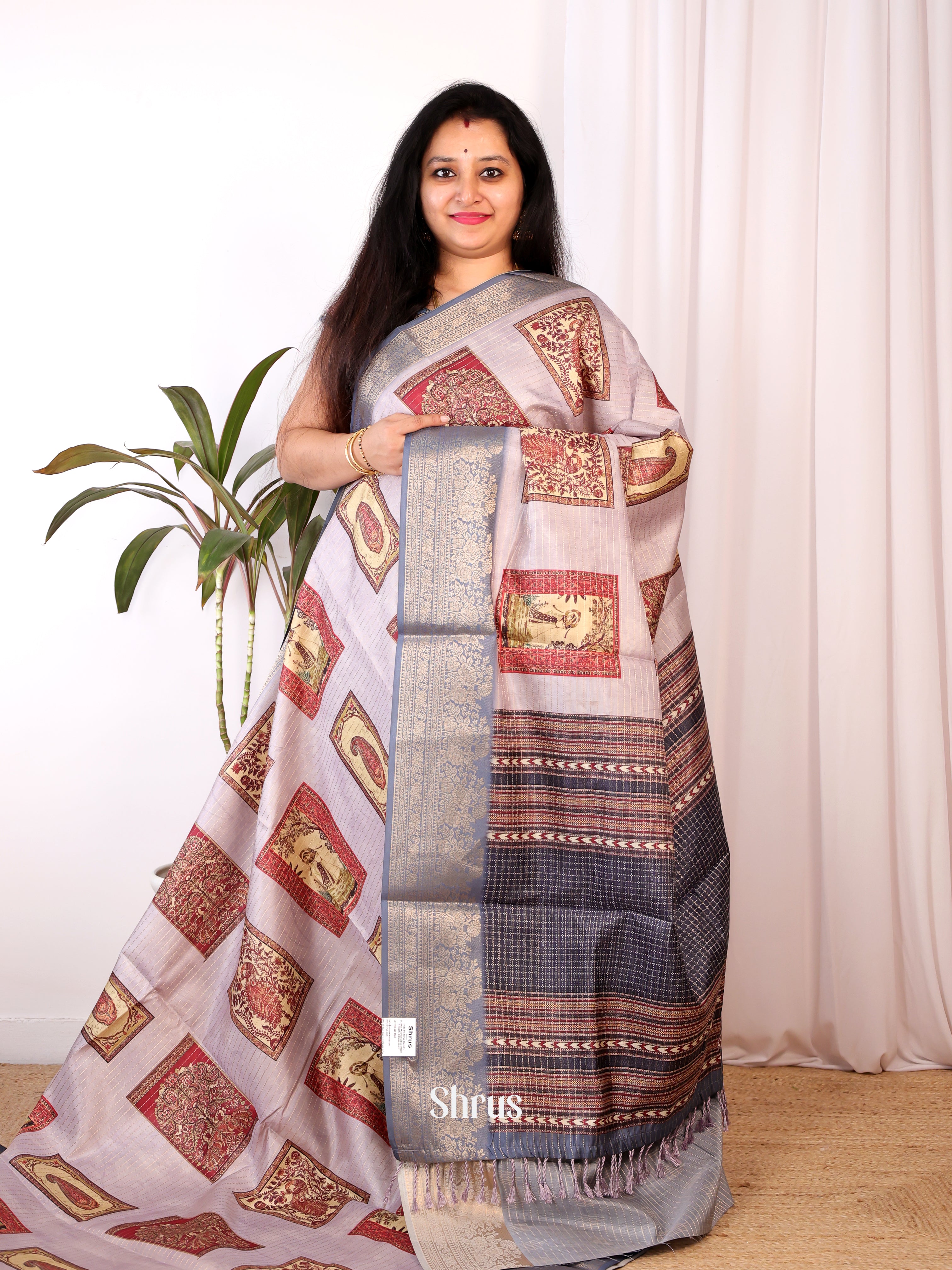 Purple & Brown- Semi Chanderi Saree - Shop on Shrus.com