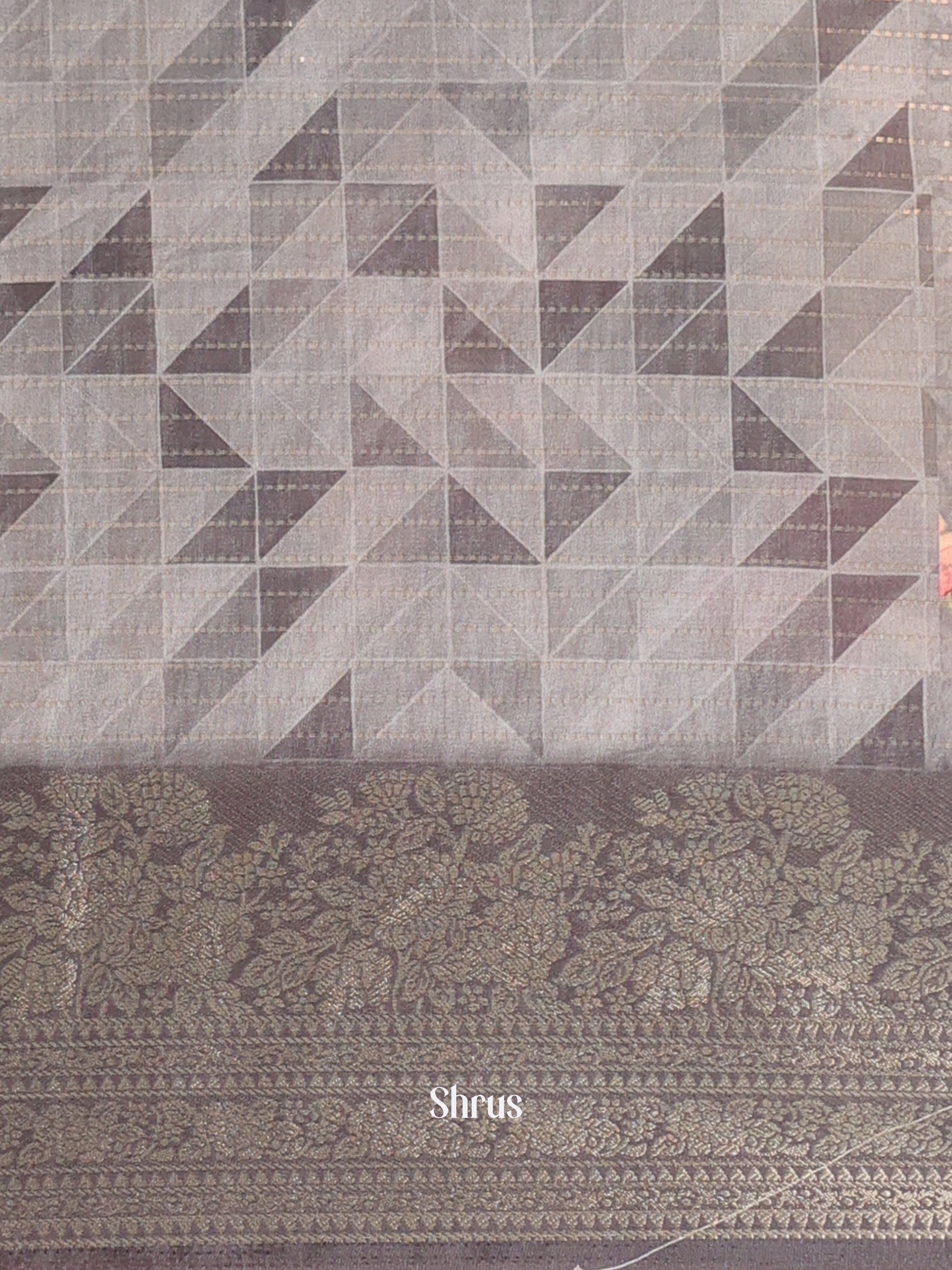 Grey - Semi Chanderi Saree - Shop on Shrus.com