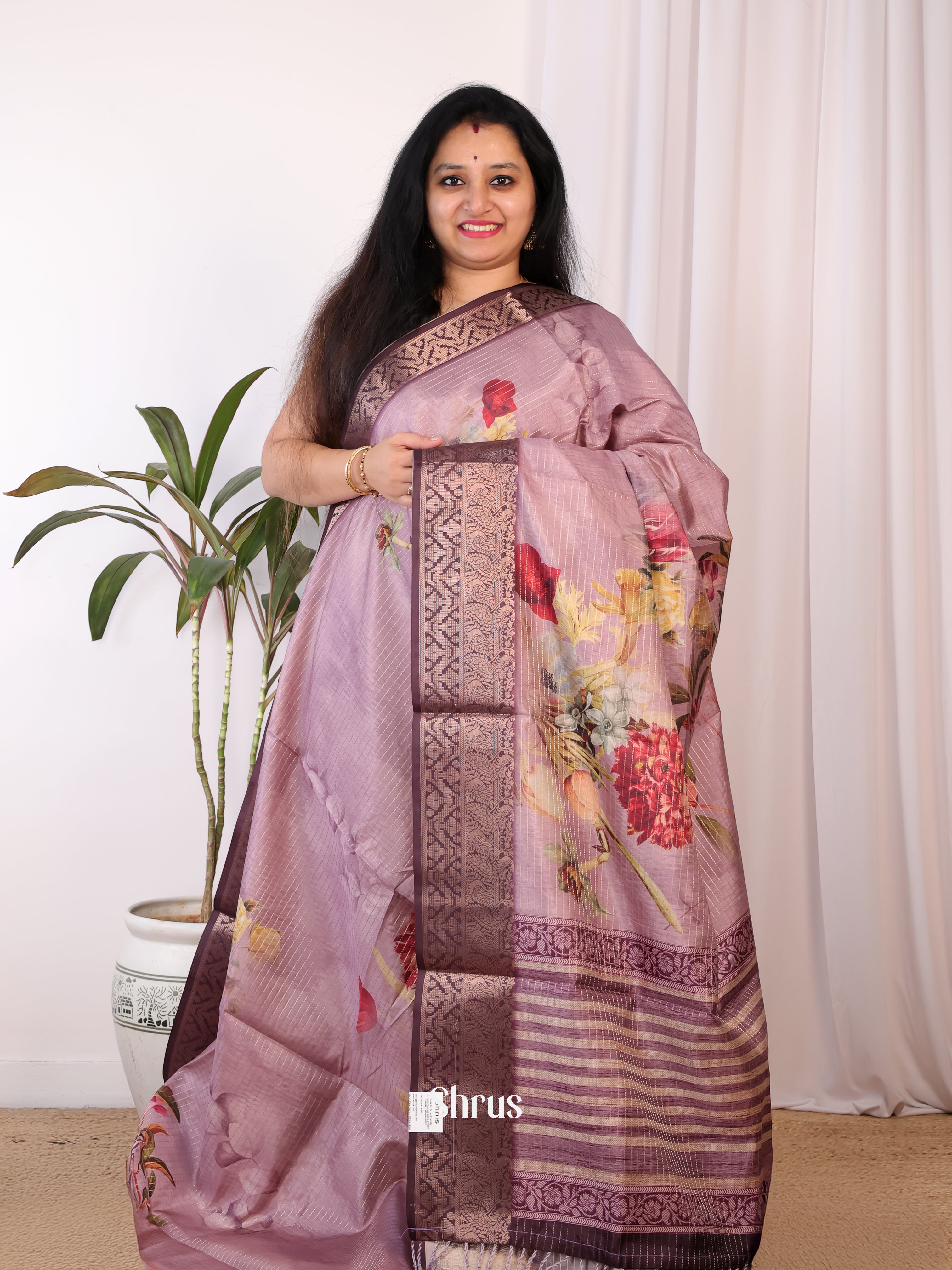Purple- Semi Chanderi Saree - Shop on Shrus.com