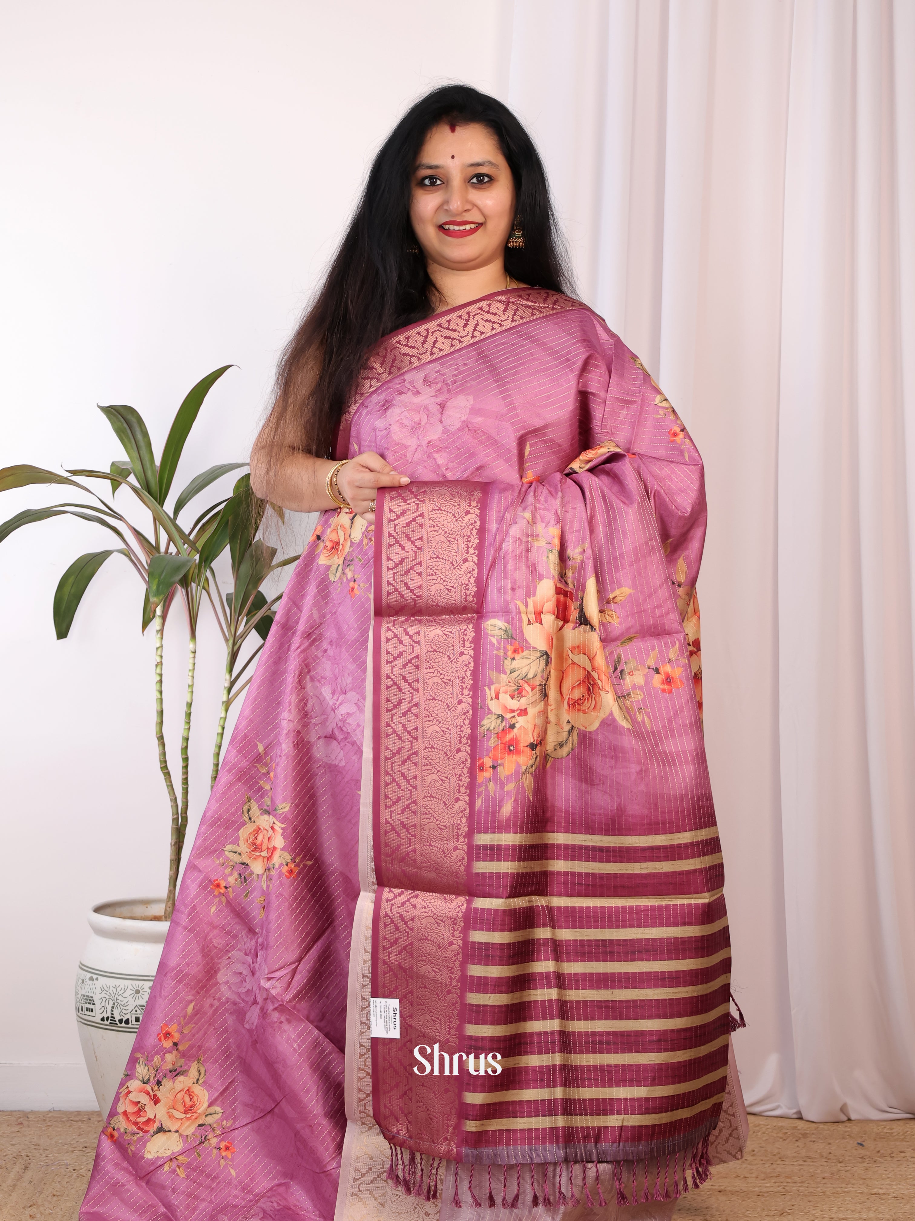 Onion Pink - Semi Chanderi Saree - Shop on Shrus.com