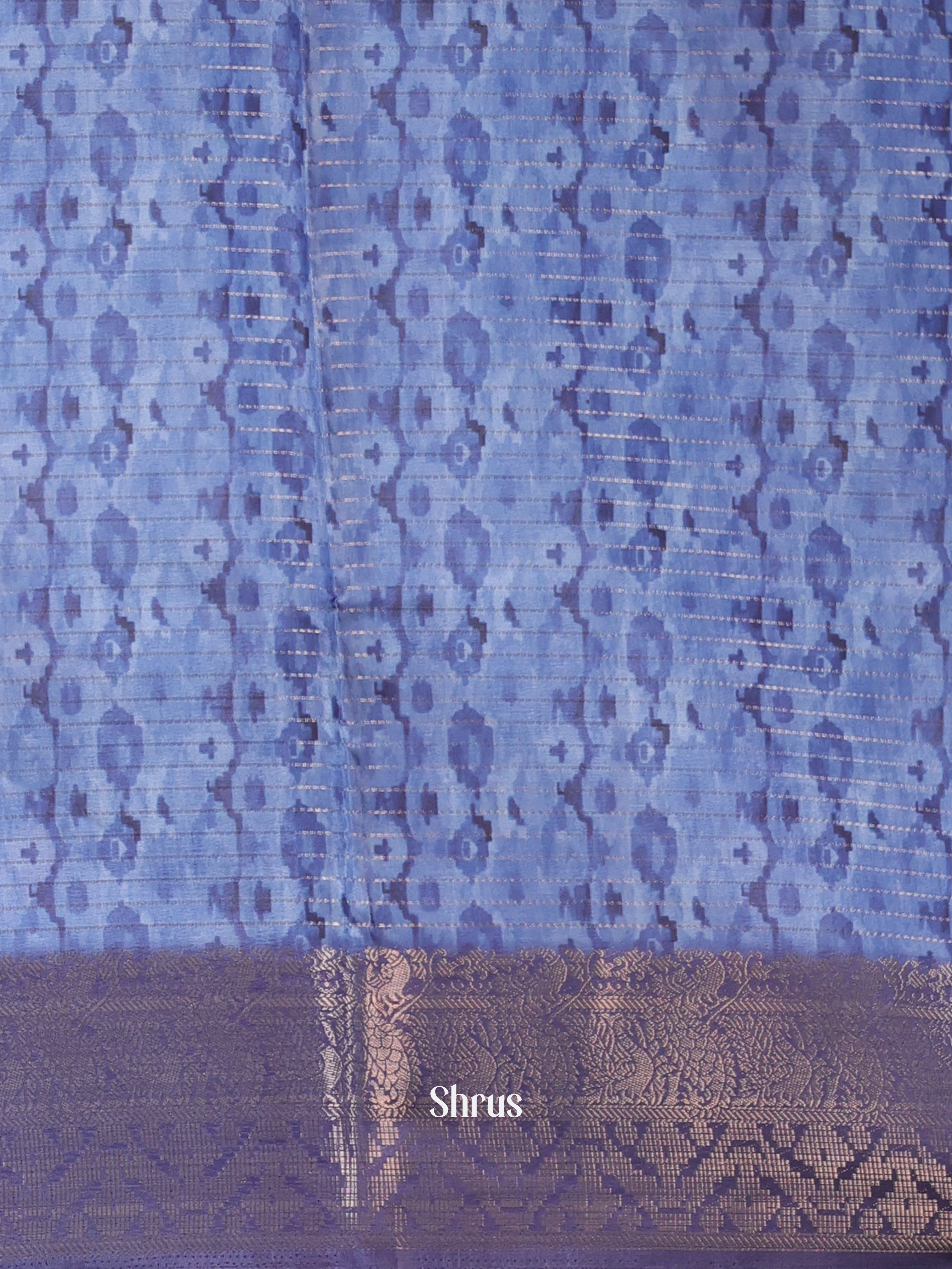 Blue - Semi Chanderi Saree - Shop on Shrus.com