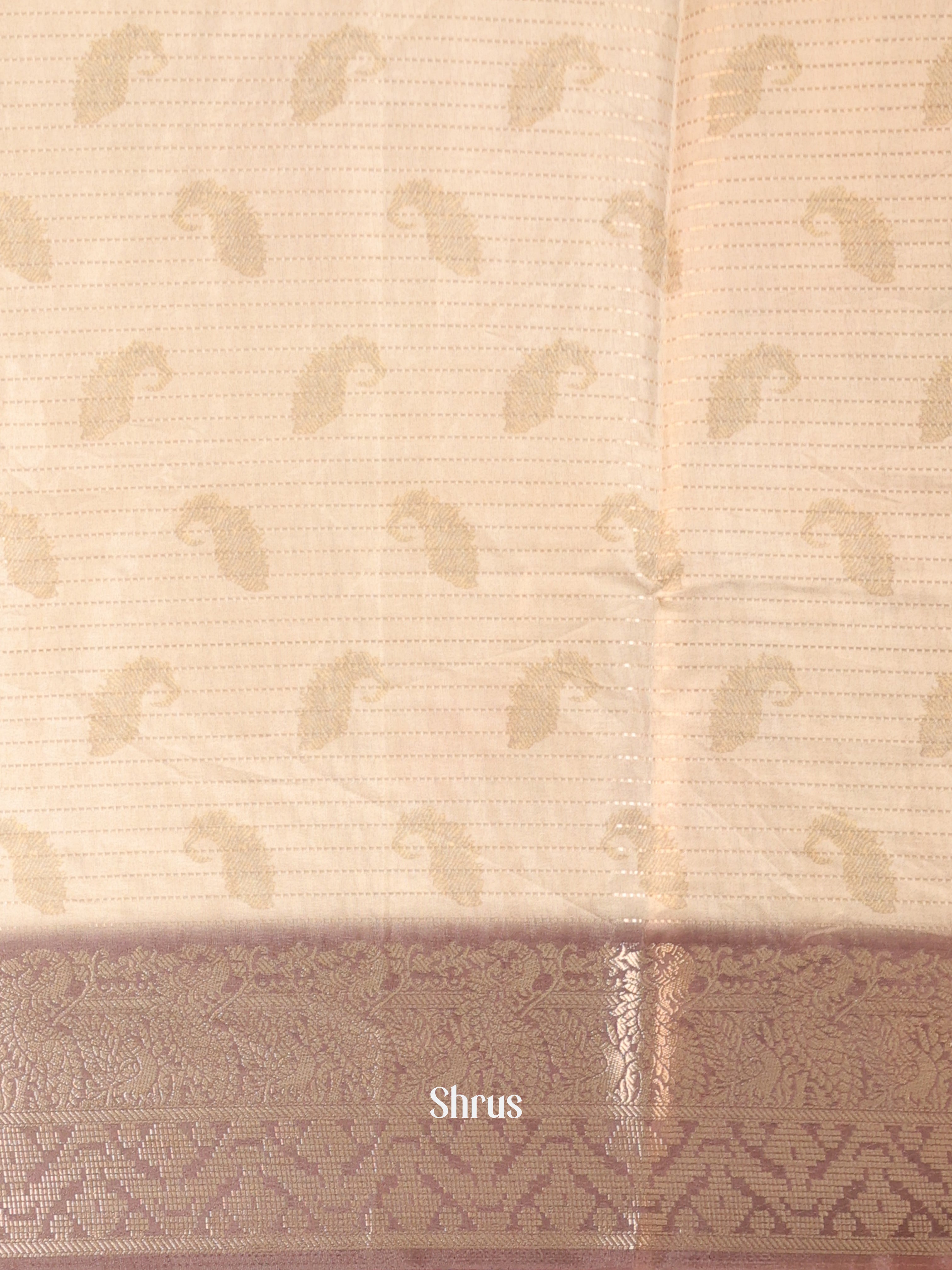 Cream & Brown- Semi Chanderi Saree - Shop on Shrus.com